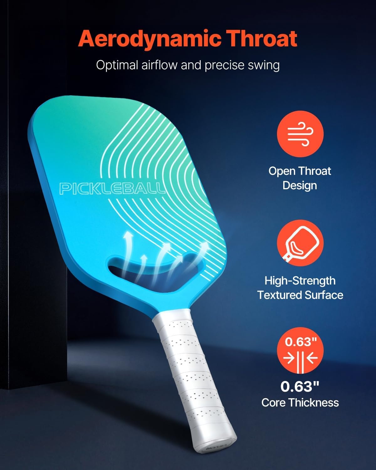 image:imageVEVOR Pickleball Paddle T700 Carbon Fiber Surface amp Honeycomb Core Pickleball Paddle with Increased Power amp Control amp Spin Pickle Ball Racket for Adults Men amp Women ChildrenCyan Gradient