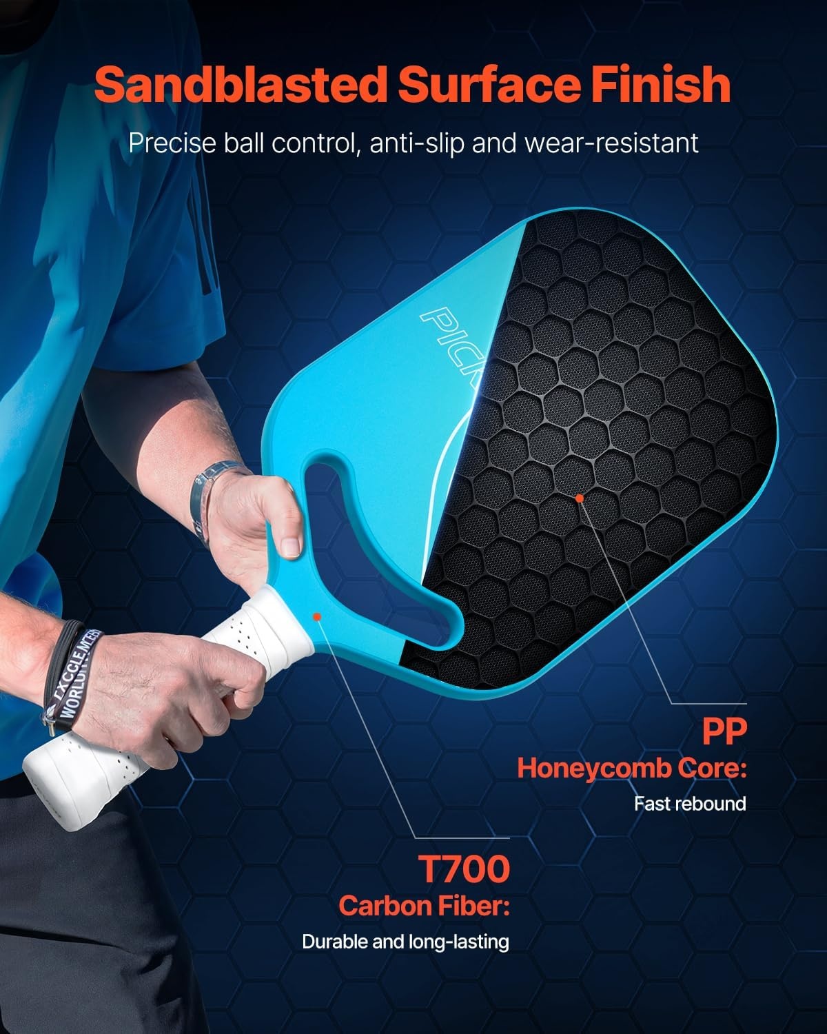 image:imageVEVOR Pickleball Paddle T700 Carbon Fiber Surface amp Honeycomb Core Pickleball Paddle with Increased Power amp Control amp Spin Pickle Ball Racket for Adults Men amp Women ChildrenCyan Gradient