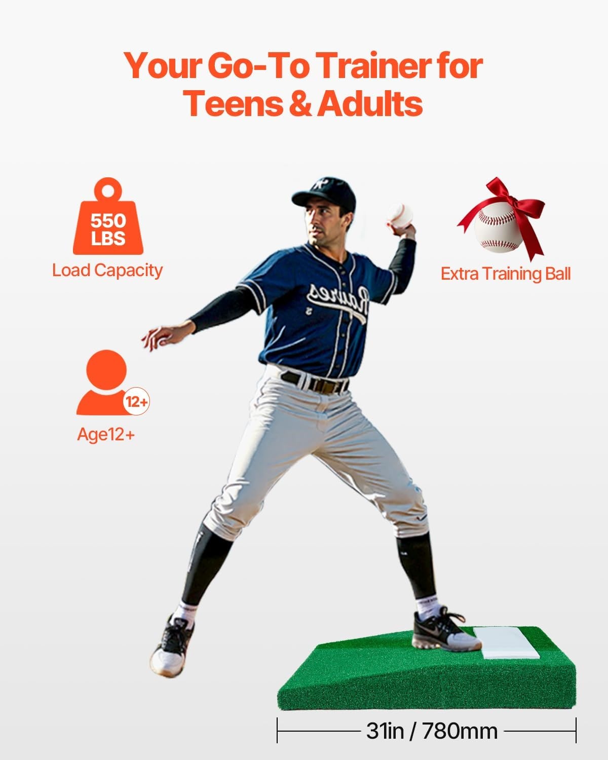 image:imageVEVOR Pitching Mound Baseball Game Mound IndoorOutdoor Pitching Practice and Training Equipment Softball Pitching Aids with Antifade Turf and Pitching RubberGreen