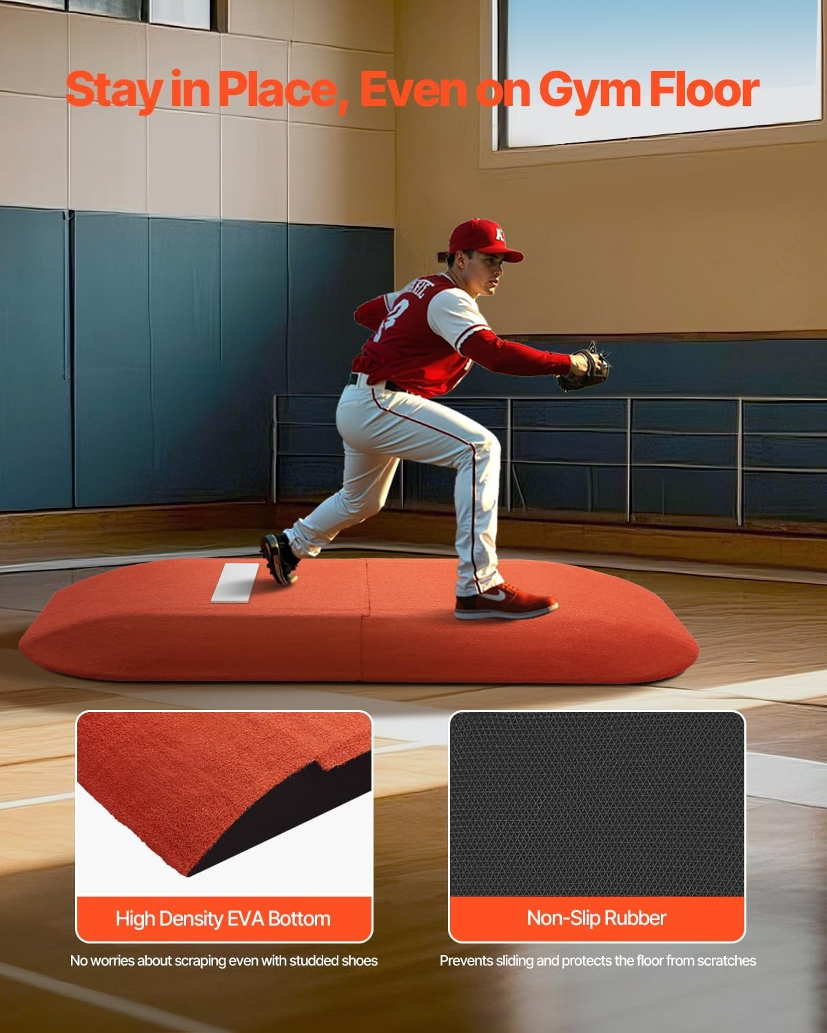 image:imageVEVOR Pitching Mound Baseball Game Mound IndoorOutdoor Pitching Practice and Training Equipment Softball Pitching Aids with Antifade Turf and Pitching RubberRed