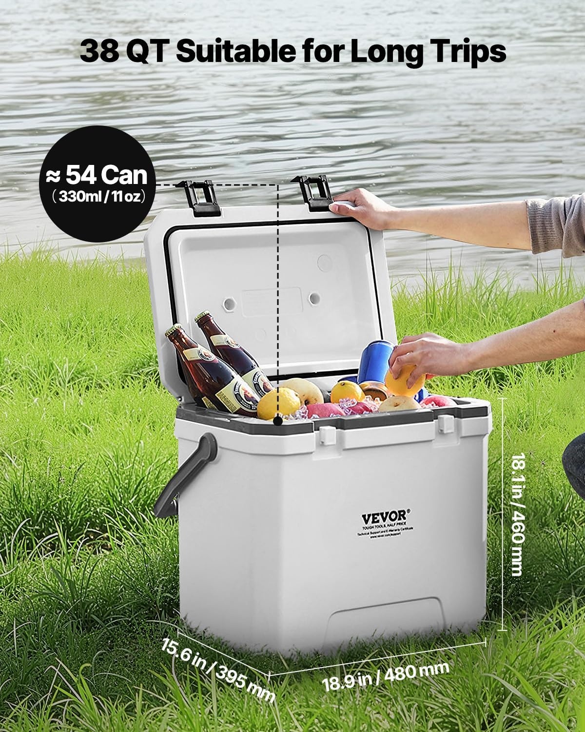 image:imageVEVOR Portable Cooler 38 QT Hard Cooler with Ice Retention HeavyDuty Handles and Cup Holder Lightweight Rigid Material Insulated Portable Cooler Suitable for Family Picnics and Long Trips
