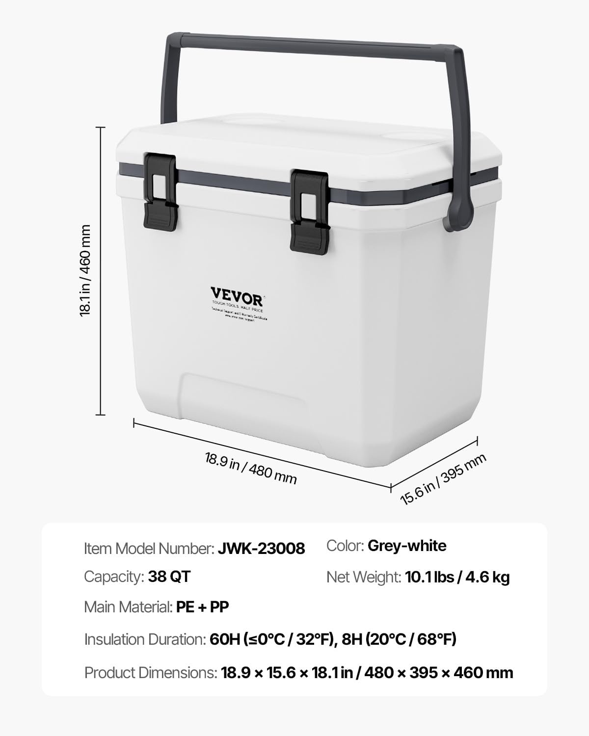 image:imageVEVOR Portable Cooler 38 QT Hard Cooler with Ice Retention HeavyDuty Handles and Cup Holder Lightweight Rigid Material Insulated Portable Cooler Suitable for Family Picnics and Long Trips