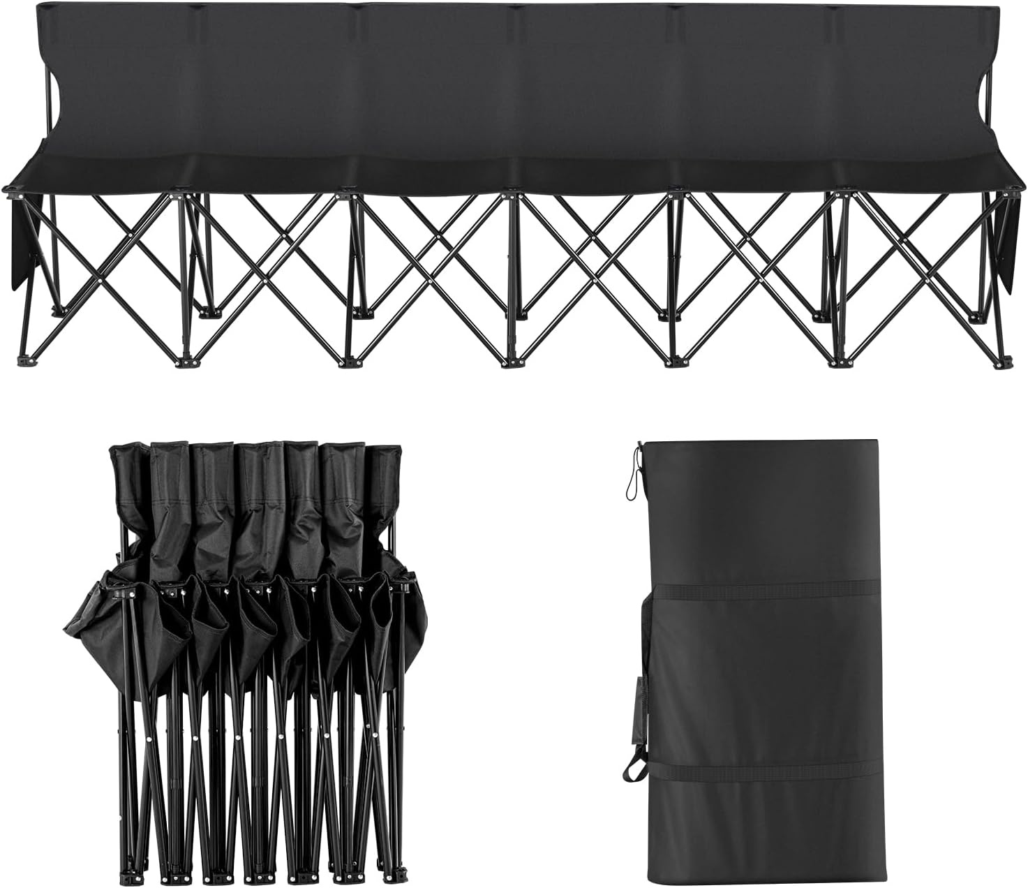 image:imageVEVOR Portable Folding Bench 6 Seat Foldable Soccer Bench with Side Pockets and Carrying Bag Lightweight Sideline Seating with Back Rest for Football Baseball Camping Outdoor Events OrangeBlack