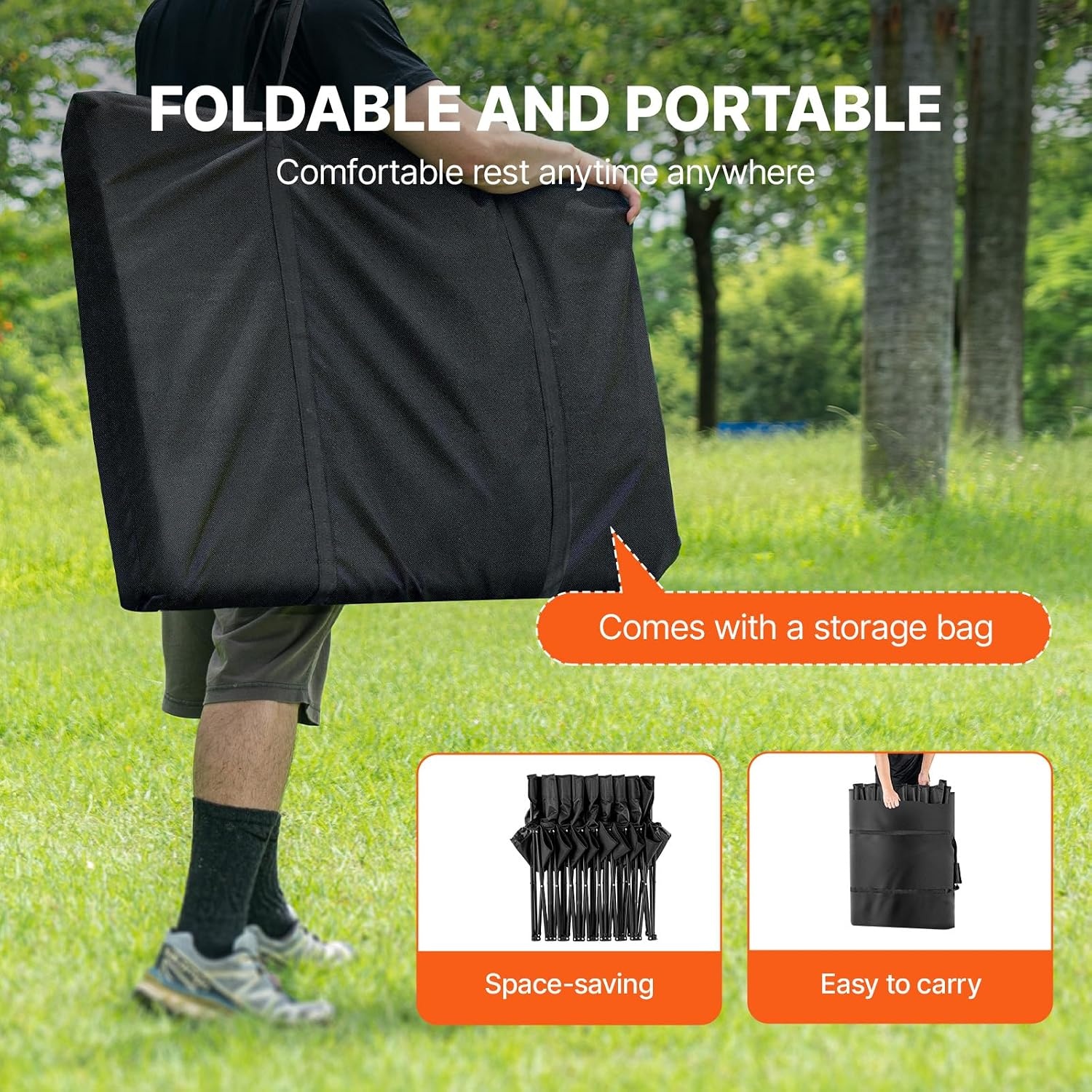 image:imageVEVOR Portable Folding Bench 6 Seat Foldable Soccer Bench with Side Pockets and Carrying Bag Lightweight Sideline Seating with Back Rest for Football Baseball Camping Outdoor Events OrangeBlack