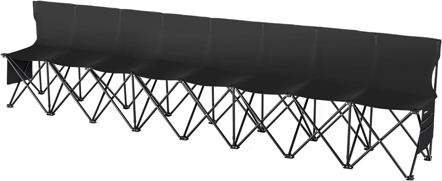 image:imageVEVOR Portable Folding Bench 6 Seat Foldable Soccer Bench with Side Pockets and Carrying Bag Lightweight Sideline Seating with Back Rest for Football Baseball Camping Outdoor Events OrangeBlack