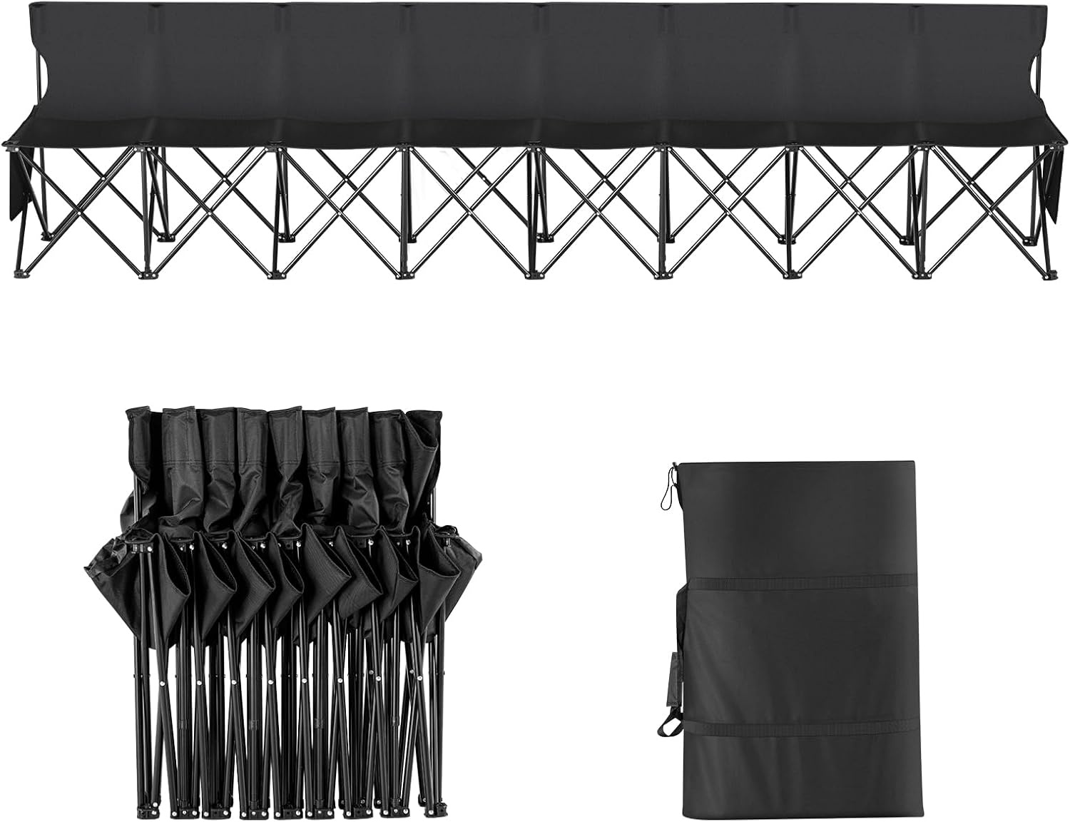 image:imageVEVOR Portable Folding Bench 6 Seat Foldable Soccer Bench with Side Pockets and Carrying Bag Lightweight Sideline Seating with Back Rest for Football Baseball Camping Outdoor Events OrangeBlack