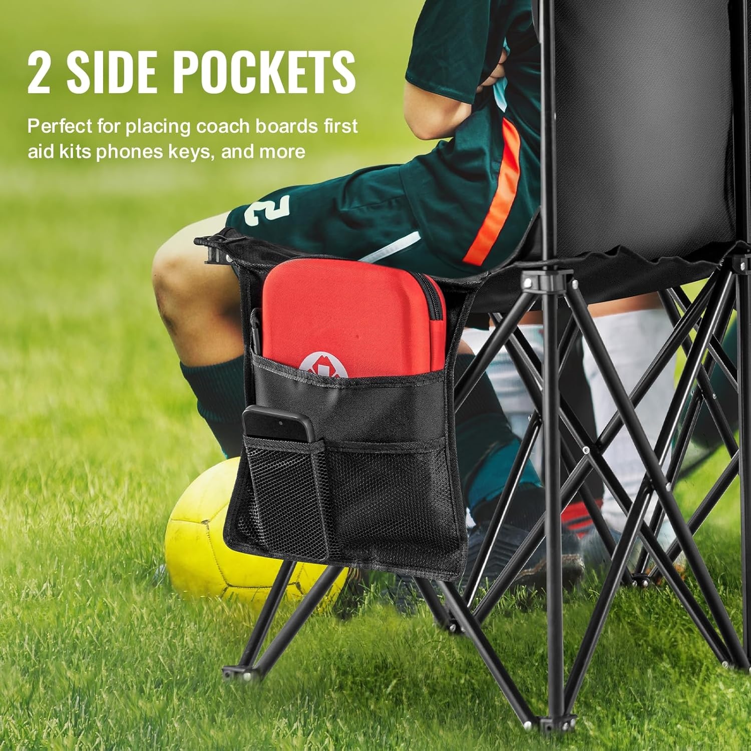 image:imageVEVOR Portable Folding Bench 6 Seat Foldable Soccer Bench with Side Pockets and Carrying Bag Lightweight Sideline Seating with Back Rest for Football Baseball Camping Outdoor Events OrangeBlack