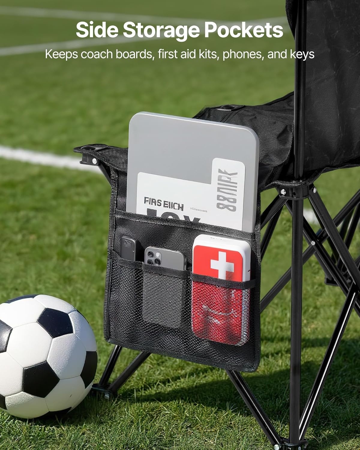 image:imageVEVOR Portable Folding Bench 6 Seat Foldable Soccer Bench with Side Pockets and Carrying Bag Lightweight Sideline Seating with Back Rest for Football Baseball Camping Outdoor Events OrangeBlack