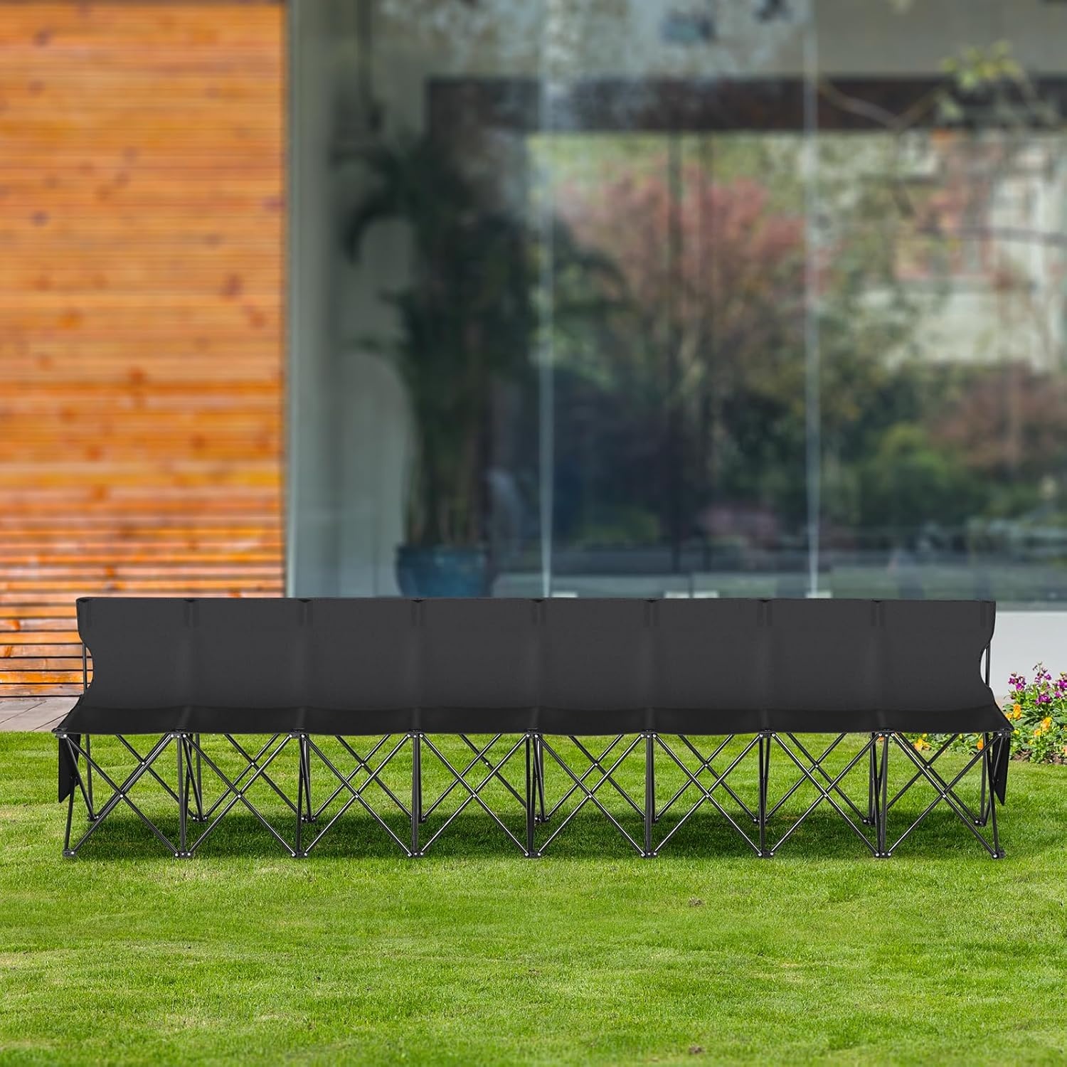 image:imageVEVOR Portable Folding Bench 6 Seat Foldable Soccer Bench with Side Pockets and Carrying Bag Lightweight Sideline Seating with Back Rest for Football Baseball Camping Outdoor Events OrangeBlack
