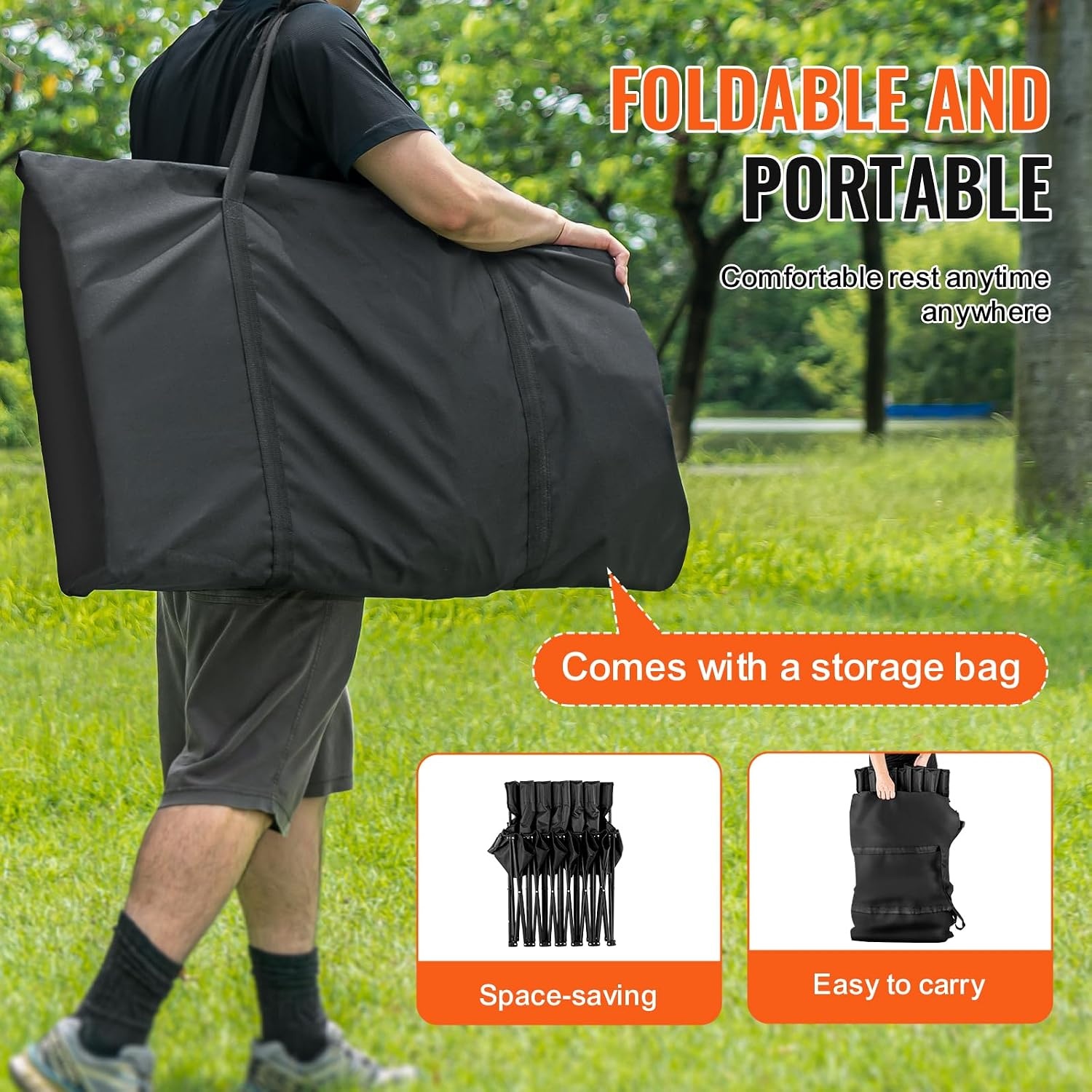 image:imageVEVOR Portable Folding Bench 6 Seat Foldable Soccer Bench with Side Pockets and Carrying Bag Lightweight Sideline Seating with Back Rest for Football Baseball Camping Outdoor Events OrangeBlack