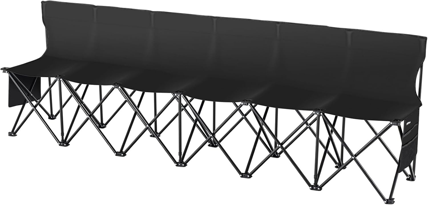 image:imageVEVOR Portable Folding Bench 6 Seat Foldable Soccer Bench with Side Pockets and Carrying Bag Lightweight Sideline Seating with Back Rest for Football Baseball Camping Outdoor Events OrangeBlack