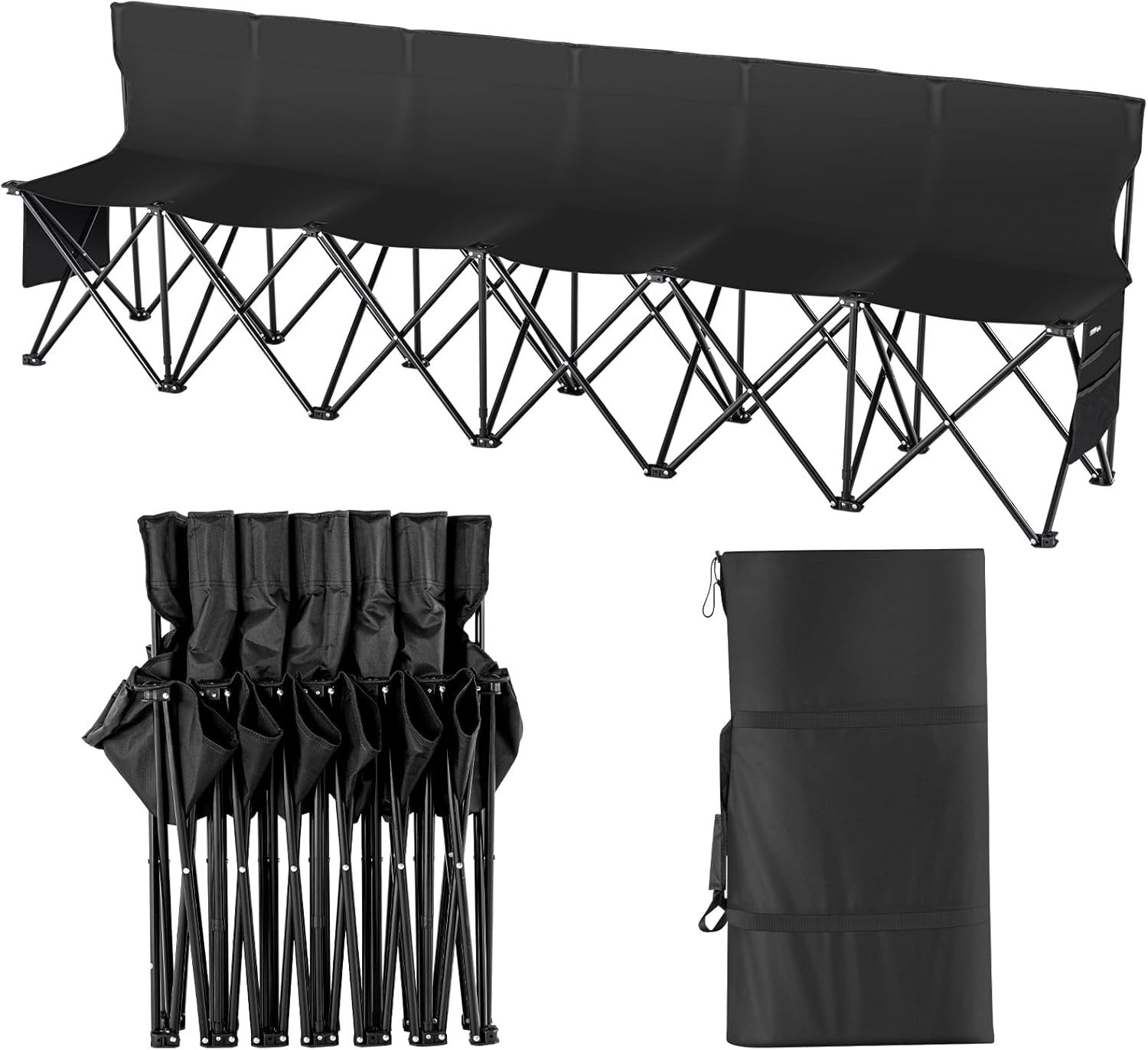 image:imageVEVOR Portable Folding Bench 6 Seat Foldable Soccer Bench with Side Pockets and Carrying Bag Lightweight Sideline Seating with Back Rest for Football Baseball Camping Outdoor Events OrangeBlack