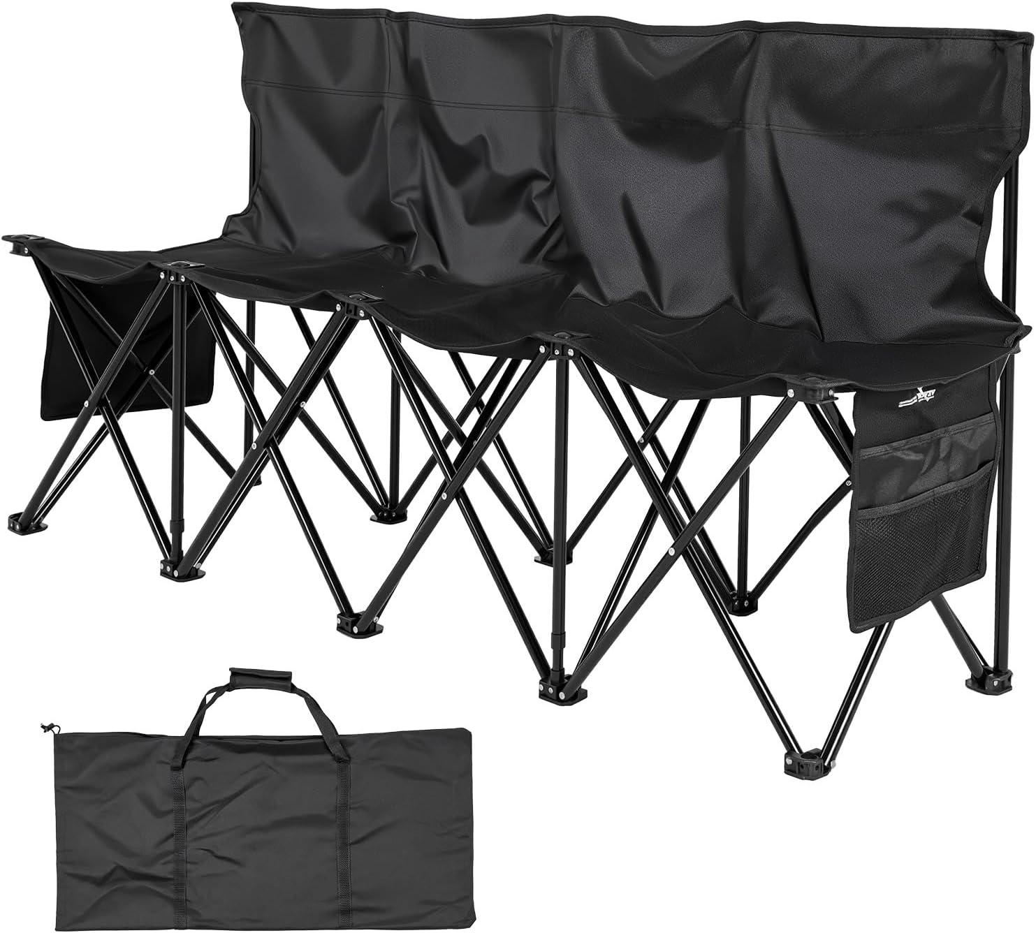 image:imageVEVOR Portable Folding Bench 6 Seat Foldable Soccer Bench with Side Pockets and Carrying Bag Lightweight Sideline Seating with Back Rest for Football Baseball Camping Outdoor Events OrangeBlack