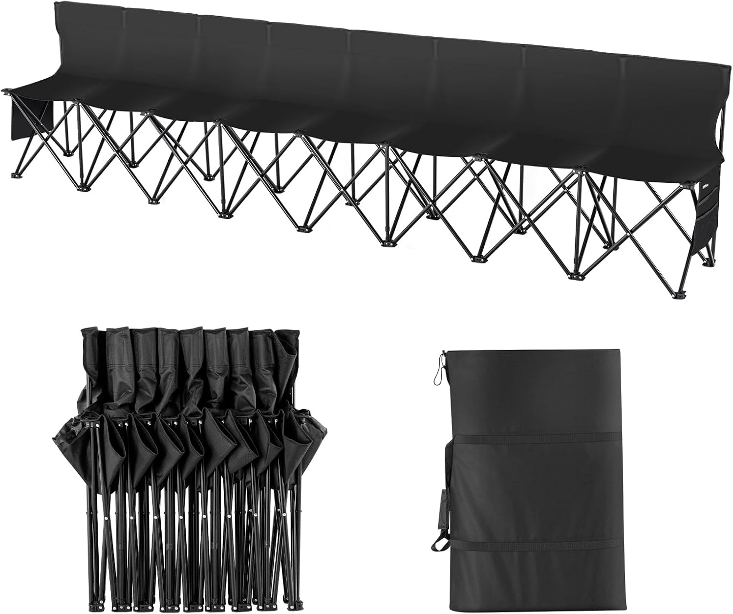 image:imageVEVOR Portable Folding Bench 6 Seat Foldable Soccer Bench with Side Pockets and Carrying Bag Lightweight Sideline Seating with Back Rest for Football Baseball Camping Outdoor Events OrangeBlack