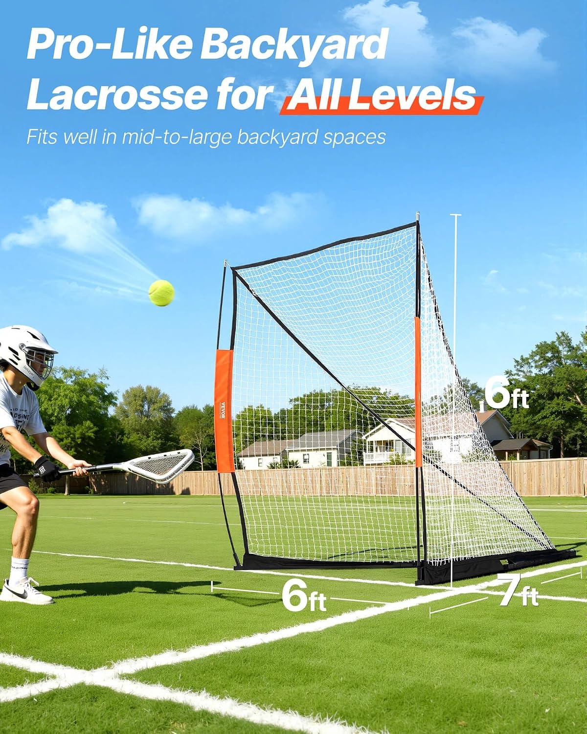 image:imageVEVOR Portable Lacrosse Goal Complete Training Accessory Set with Extended Coverage for Youth and Adults6 x 6 Fiberglass Goal