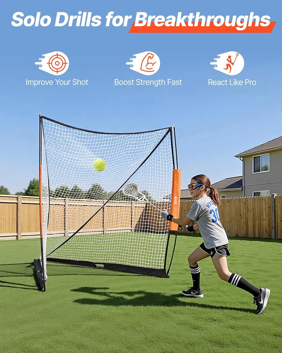 image:imageVEVOR Portable Lacrosse Goal Complete Training Accessory Set with Extended Coverage for Youth and Adults6 x 6 Fiberglass Goal