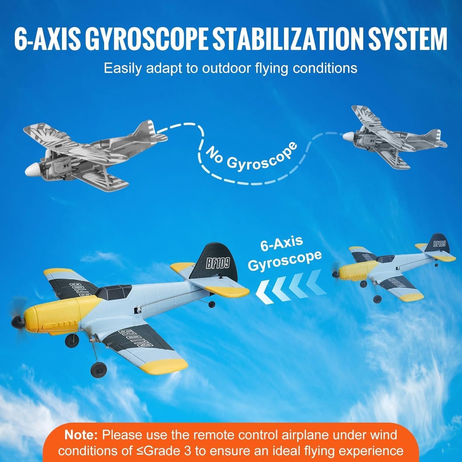 image:imageVEVOR RC Plane 24GHZ 3 Channel RC Airplane with 6Axis Gyro Stabilizeramp2 Batteries Ready to Fly BF109 Fighter Aircraft Plane Toy for Adults Beginners Kids BirthdayXmas Gift3CHBF109
