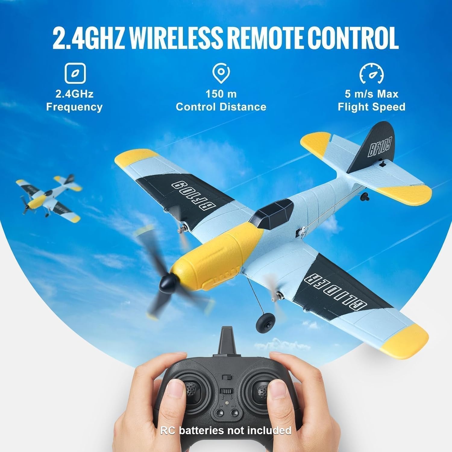 image:imageVEVOR RC Plane 24GHZ 3 Channel RC Airplane with 6Axis Gyro Stabilizeramp2 Batteries Ready to Fly BF109 Fighter Aircraft Plane Toy for Adults Beginners Kids BirthdayXmas Gift3CHBF109