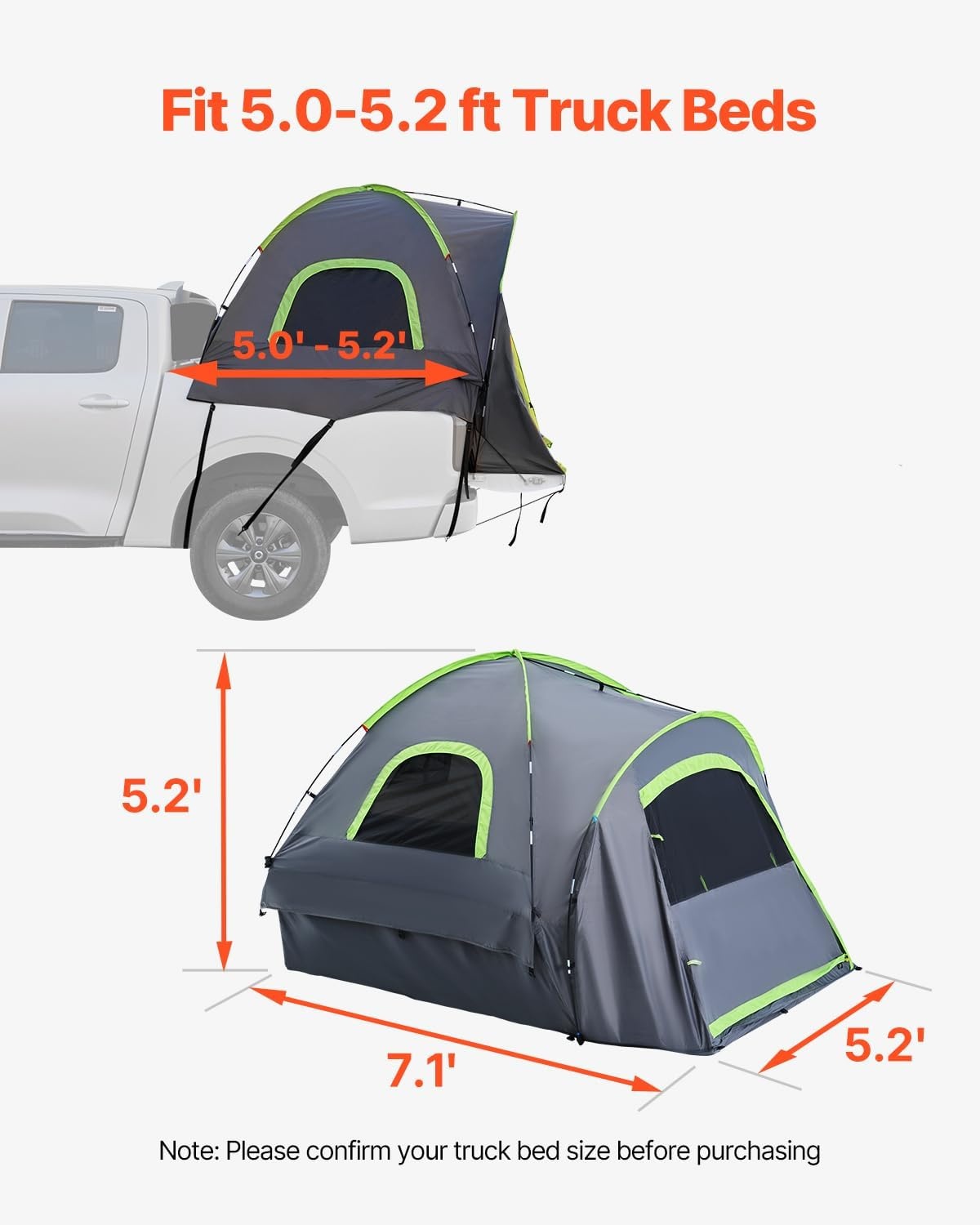 image:imageVEVOR SUV or Pickup Truck Camping Tents Waterproof Double Layer Design with Carry Bag Accommodates 29 Persons for Outdoor Activities5052 ft