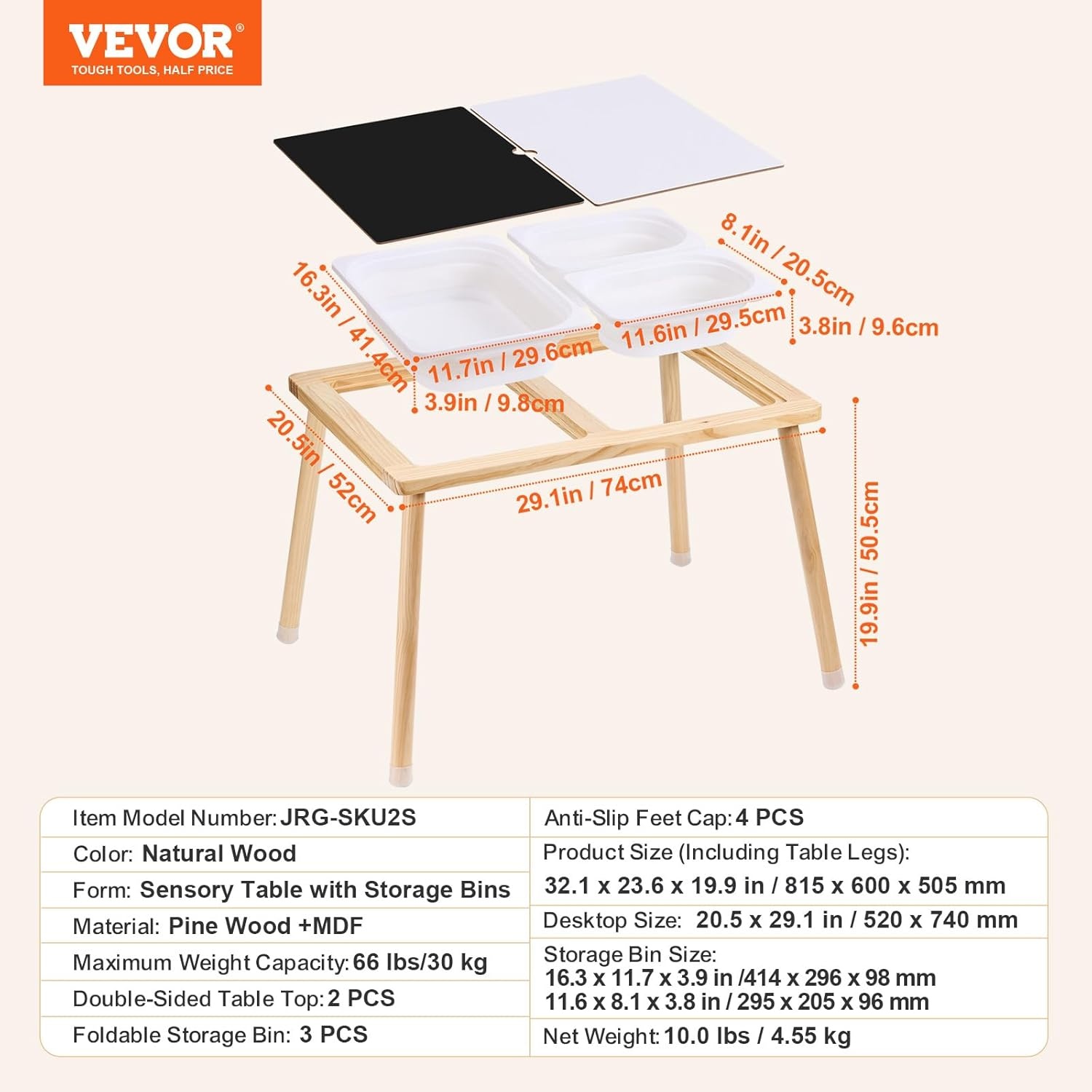 image:imageVEVOR Sensory Table for Toddlers Kids Activity with 3 Foldable Storage Bins amp DoubleSided Board IndoorOutdoor Play Sand and Water Table Wooden Kids Sensory for Drawing StudyingStorage BinsOrdinary
