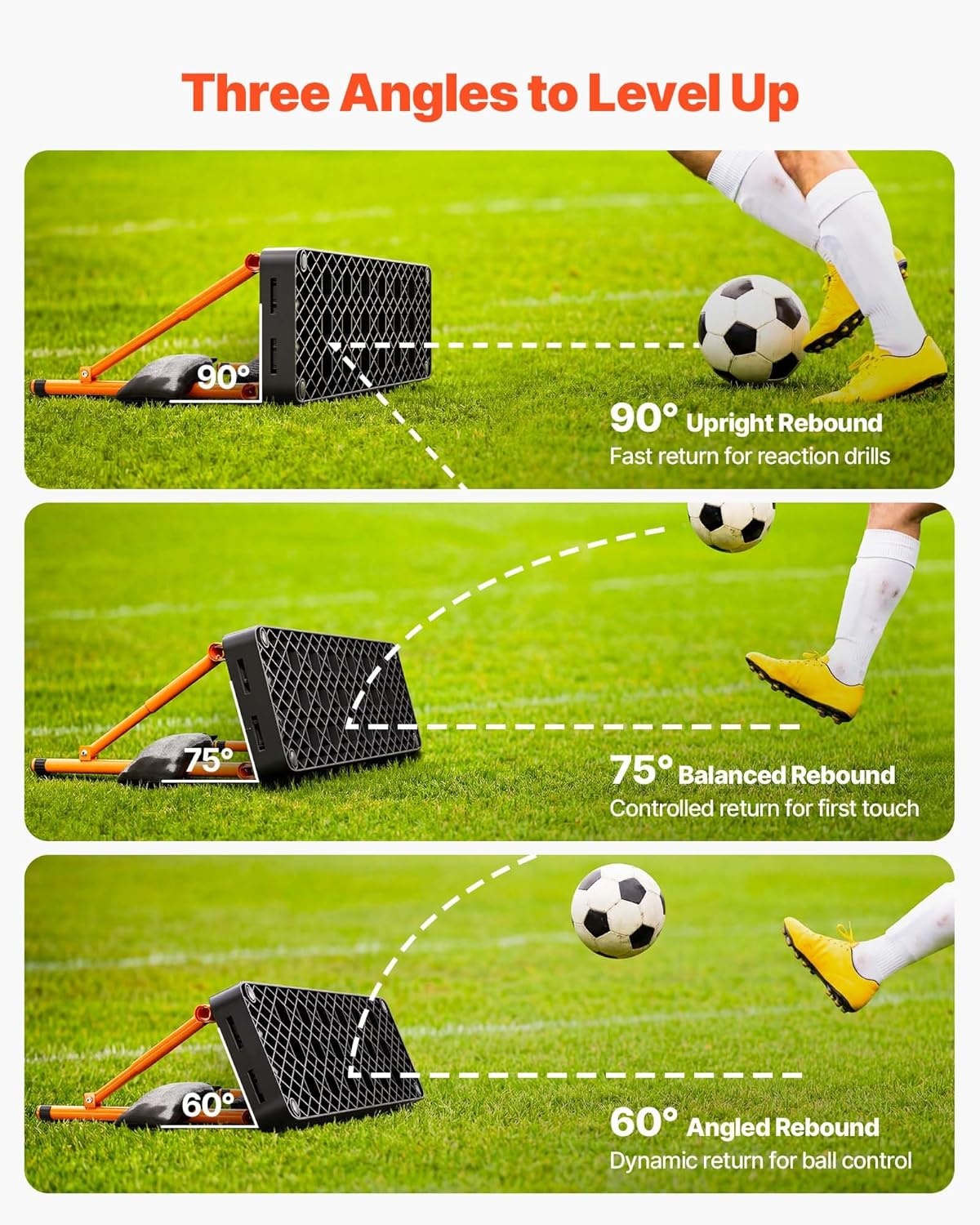 image:imageVEVOR Soccer Rebounder Board MultAdjustable Angles Portable Soccer Rebound Wall Foldable Kickback Board Soccer Practice Equipment Ideal for Kids amp Adults Passing amp Shooting Drills374 x 98