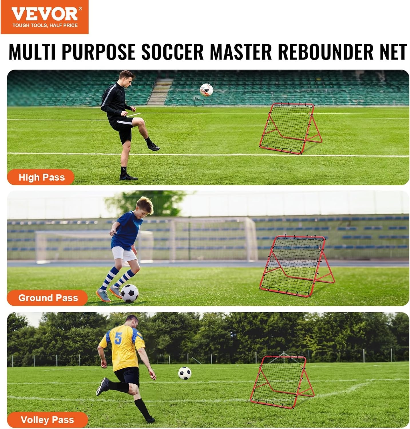 image:imageVEVOR Soccer Rebounder Net QuickSwitch Angle Soccer Goal Rebounder for Control Passing Practice HeavyDuty Iron Frame amp PE Net Easy Setup Ball Training Equipment for TeensampAdults 33x33FT