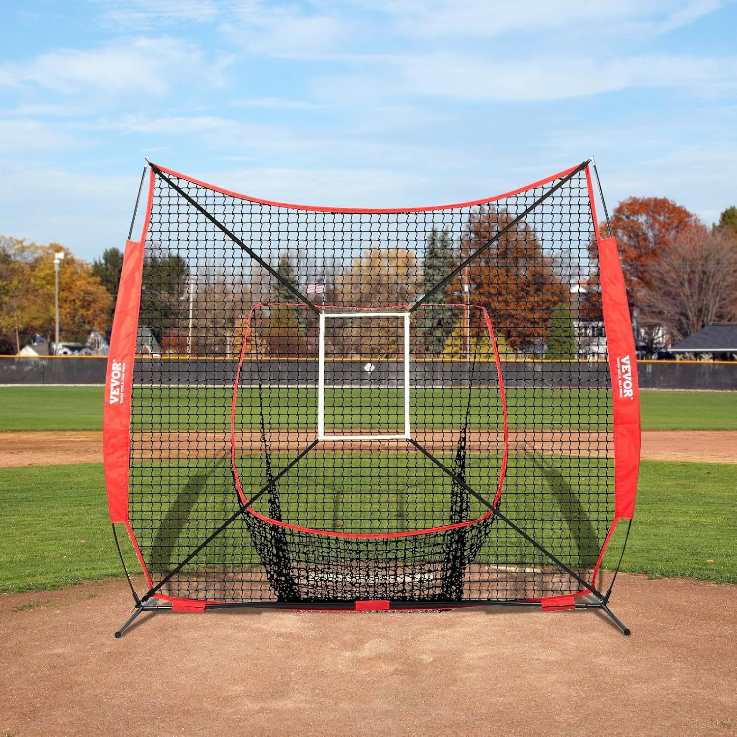 image:imageVEVOR Softball Practice Net Portable Baseball Training Net for Hitting Batting Catching Pitching Backstop Equipment with Bow Frame Carry Bag Strike Zone Batting Tee7X7FT Set 3