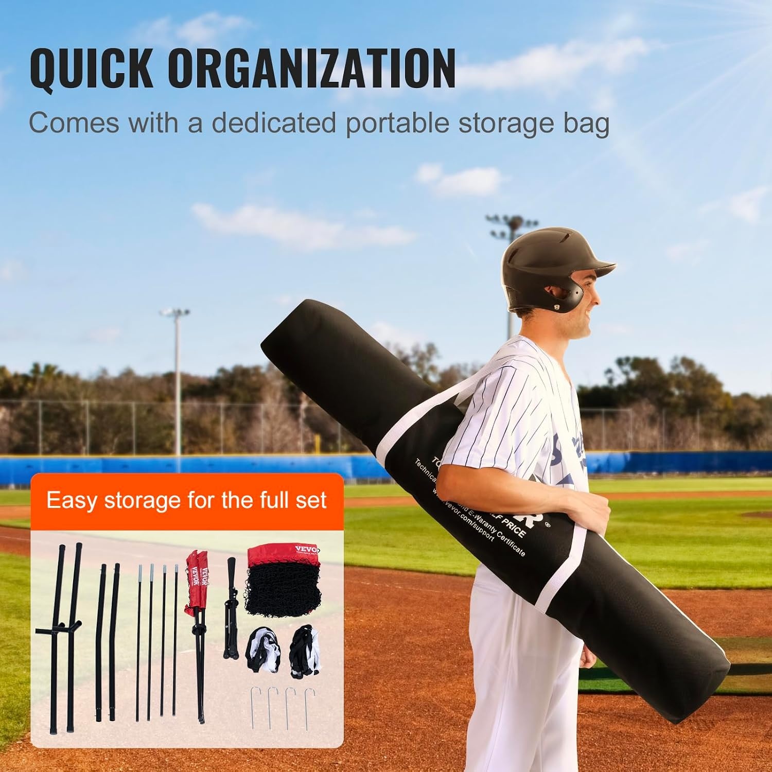 image:imageVEVOR Softball Practice Net Portable Baseball Training Net for Hitting Batting Catching Pitching Backstop Equipment with Bow Frame Carry Bag Strike Zone Batting Tee7X7FT Set 3