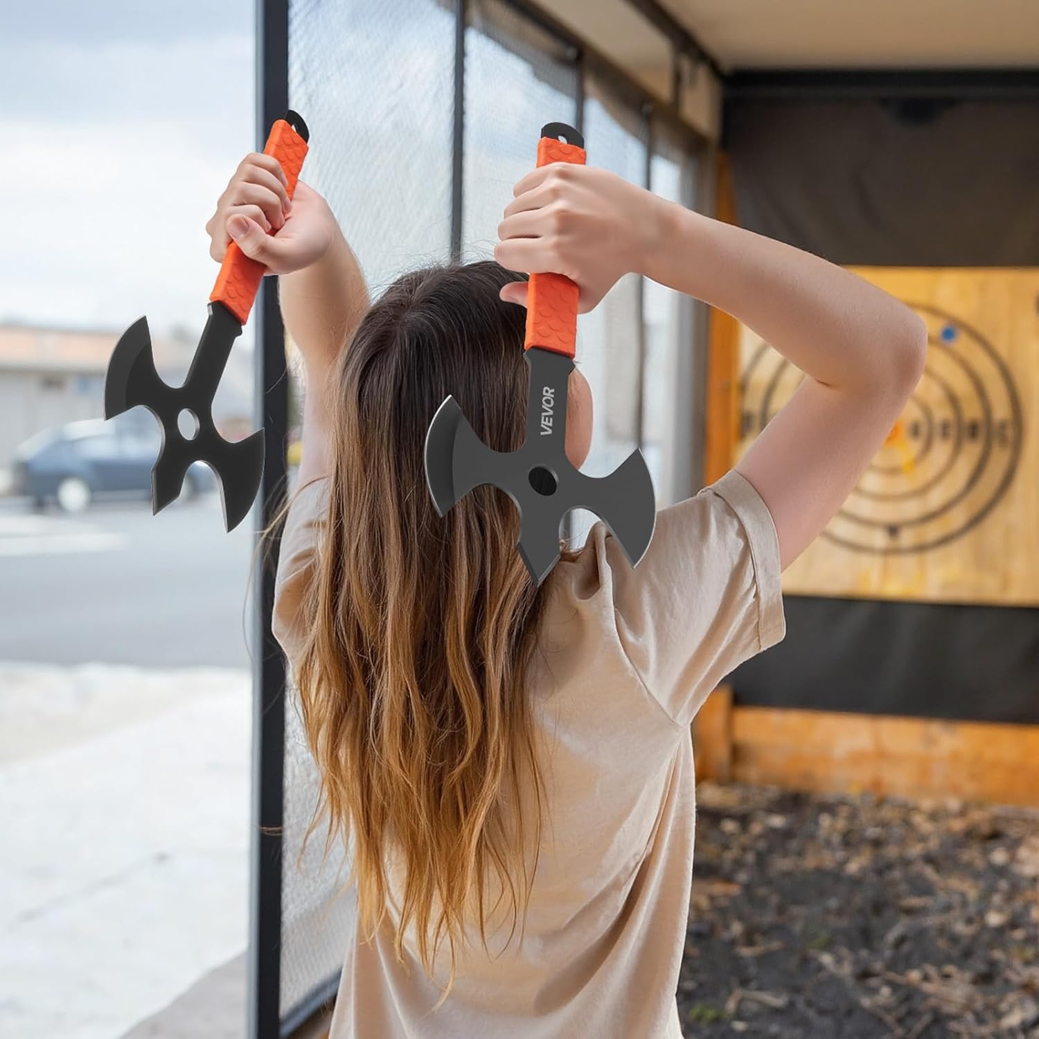 image:imageVEVOR Throwing Axes and Tomahawks 3 Pack Axe Throwing Hatchet Set MultiFunctional Handle with Wrench and Bottle Opener Stainless Steel with Black Nylon Sheath for Recreation and Competition3 Pack Triple Edge Axe