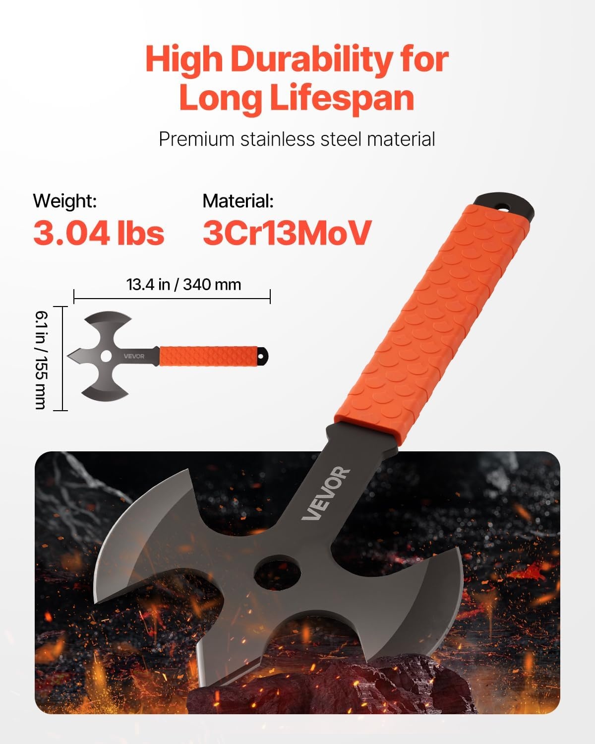 image:imageVEVOR Throwing Axes and Tomahawks 3 Pack Axe Throwing Hatchet Set MultiFunctional Handle with Wrench and Bottle Opener Stainless Steel with Black Nylon Sheath for Recreation and Competition3 Pack Triple Edge Axe