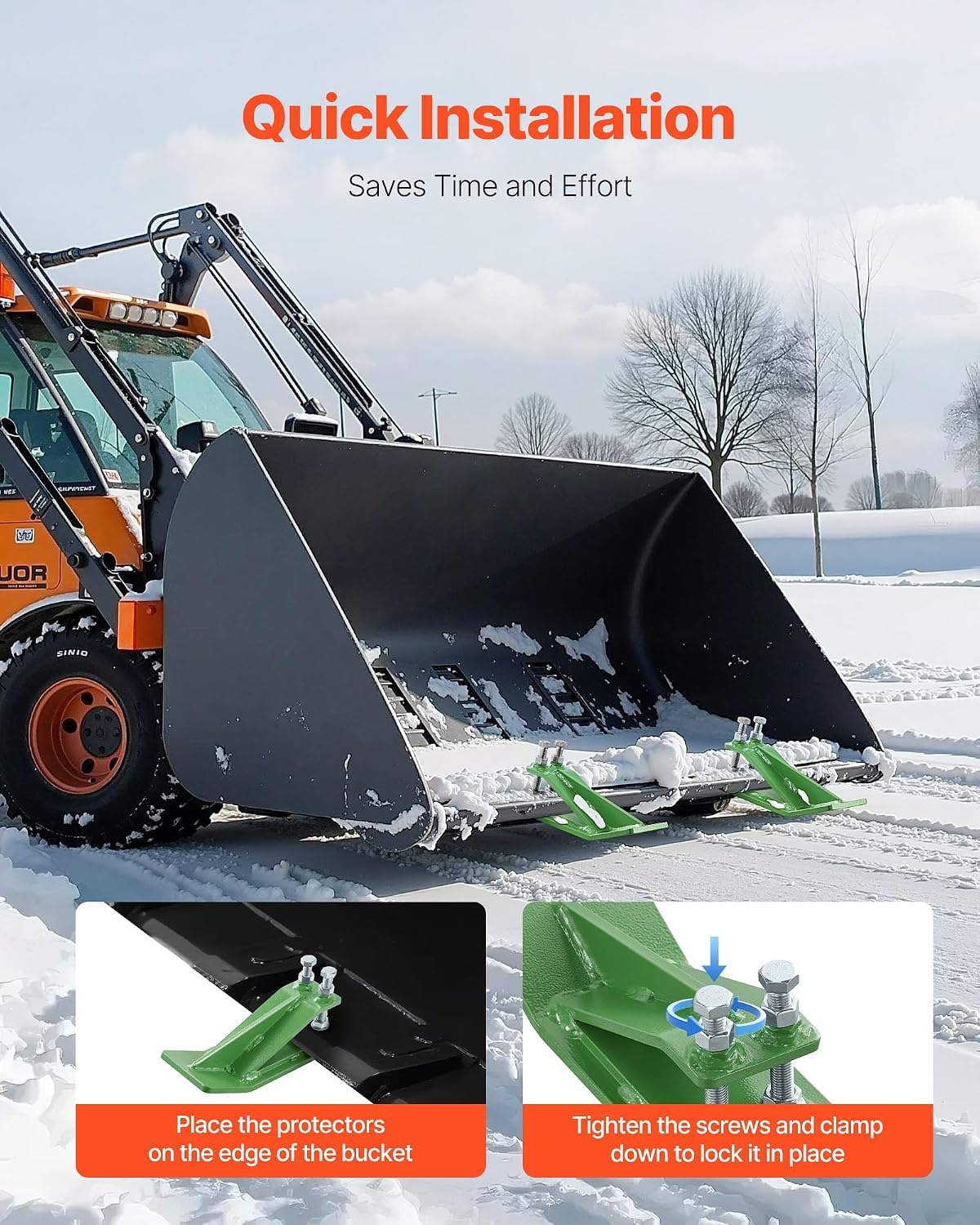 image:imageVEVOR Tractor Bucket Protector 2PCS Heavy Duty Steel Bucket Edge Protectors AntiSkid Device with Double Hexagon Lock Nuts and Bolts for Snow Leave Removal amp Spreading Gravel RedGreen
