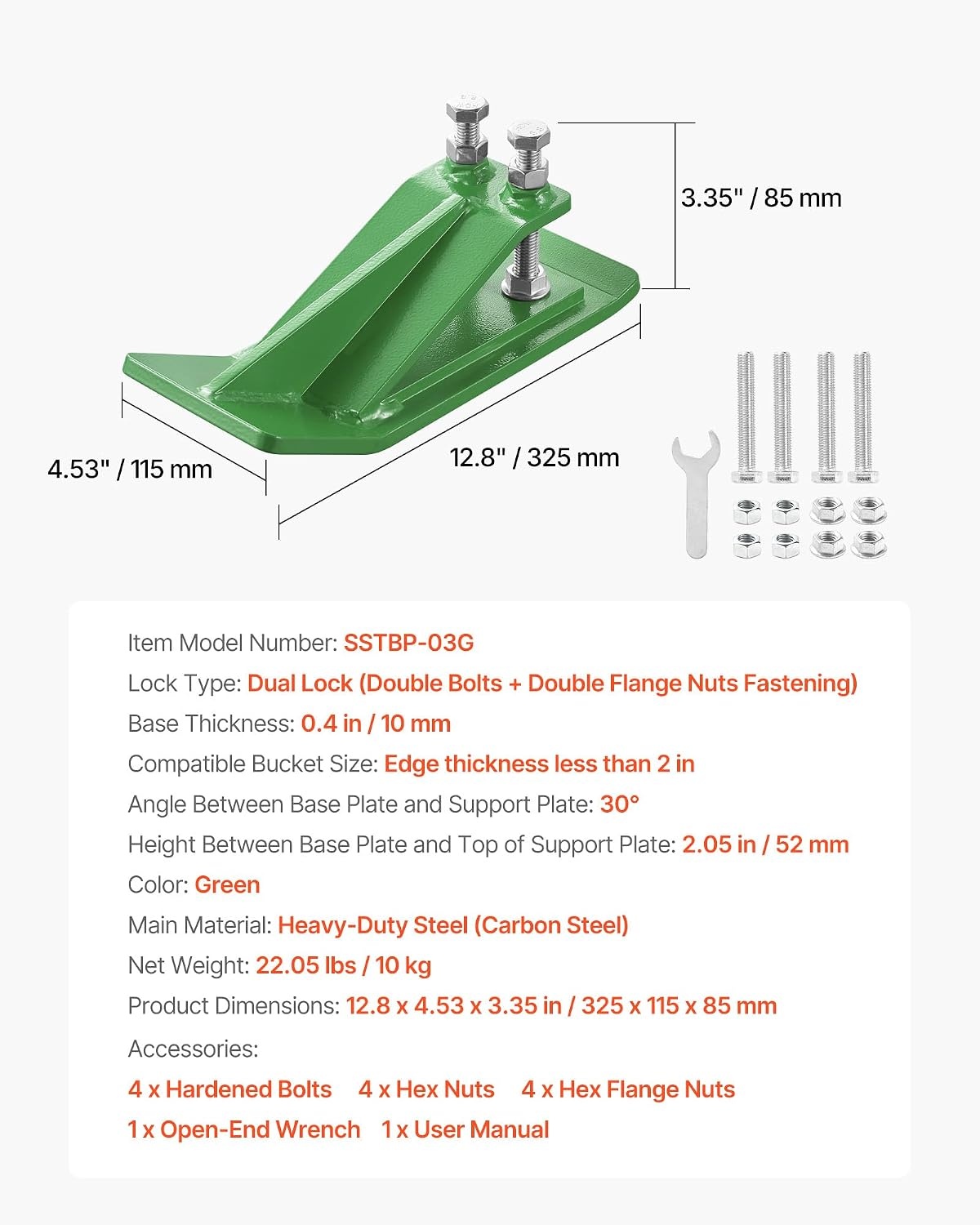 image:imageVEVOR Tractor Bucket Protector 2PCS Heavy Duty Steel Bucket Edge Protectors AntiSkid Device with Double Hexagon Lock Nuts and Bolts for Snow Leave Removal amp Spreading Gravel RedGreen