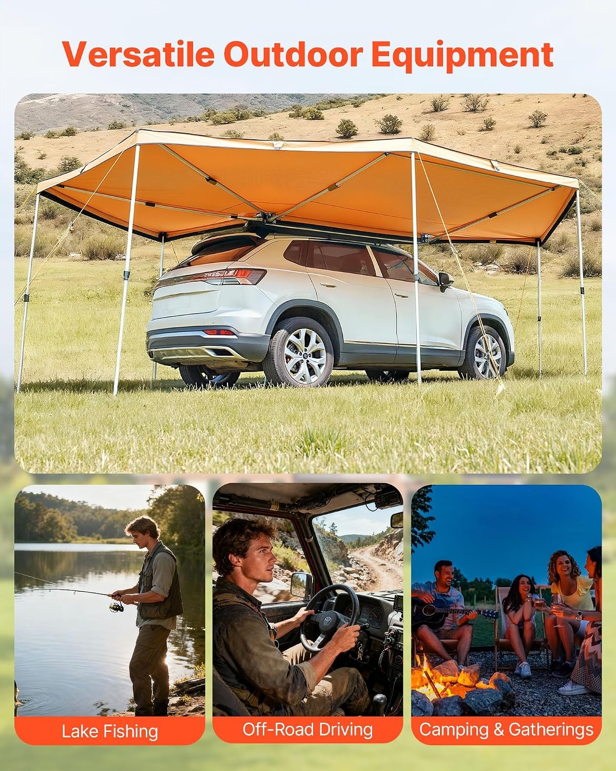 image:imageVEVOR Vehicle Awning 66x82 Roof Rack PullOut Sun Shade UV50 PU3000mm Retractable Weatherproof 4x4 Side Awning for SUV Outdoor Camping amp Overland Hardware Included wWaterproof Storage BagKhaki 270 2067ft Car Awning
