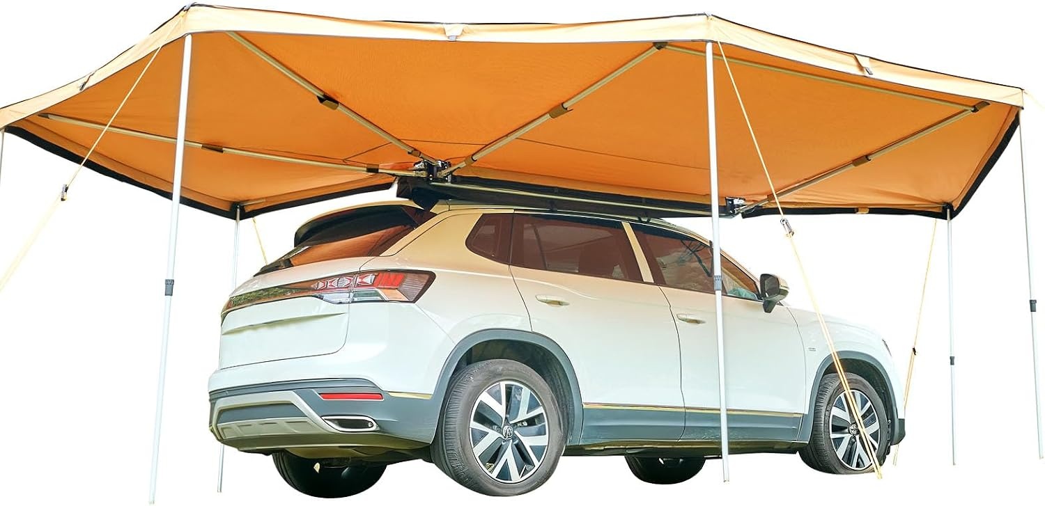 image:imageVEVOR Vehicle Awning 66x82 Roof Rack PullOut Sun Shade UV50 PU3000mm Retractable Weatherproof 4x4 Side Awning for SUV Outdoor Camping amp Overland Hardware Included wWaterproof Storage BagKhaki 270 2067ft Car Awning