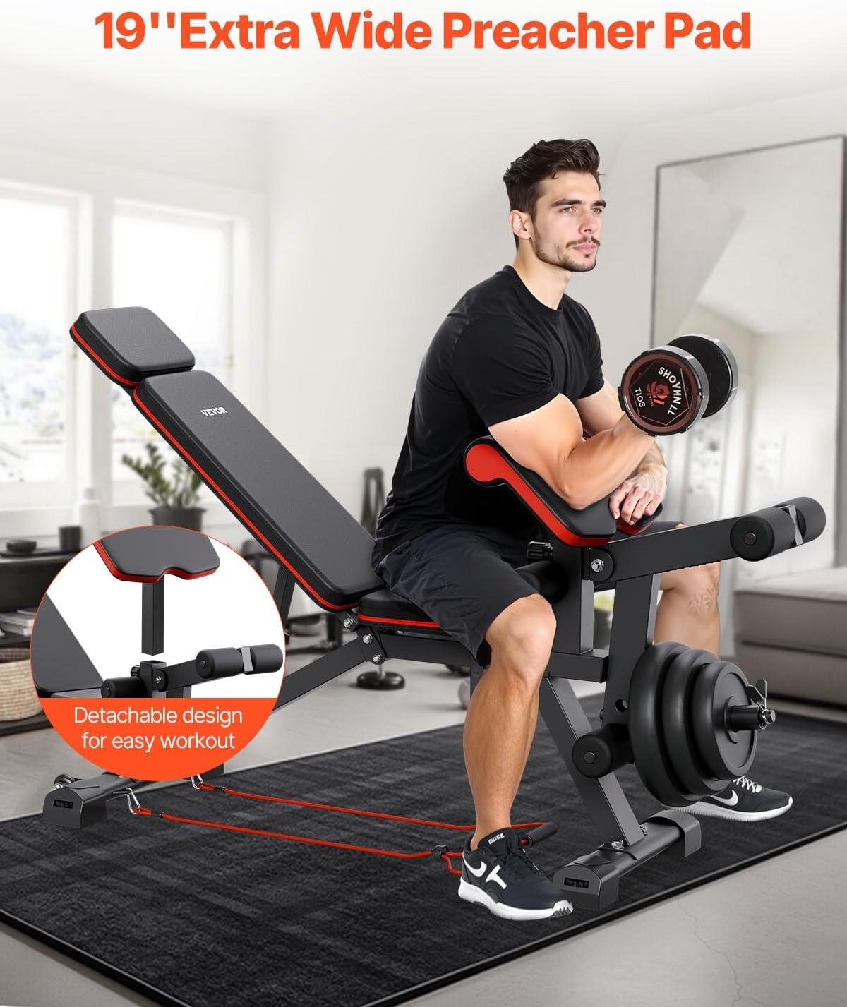 image:imageVEVOR Weight Bench 800lbs660lbs Adjustable Weight Bench Press for Full Body Workout Exercise Situp Bench for Home Gym Strength Training Multiple Functions Fast AdjustmentBlack