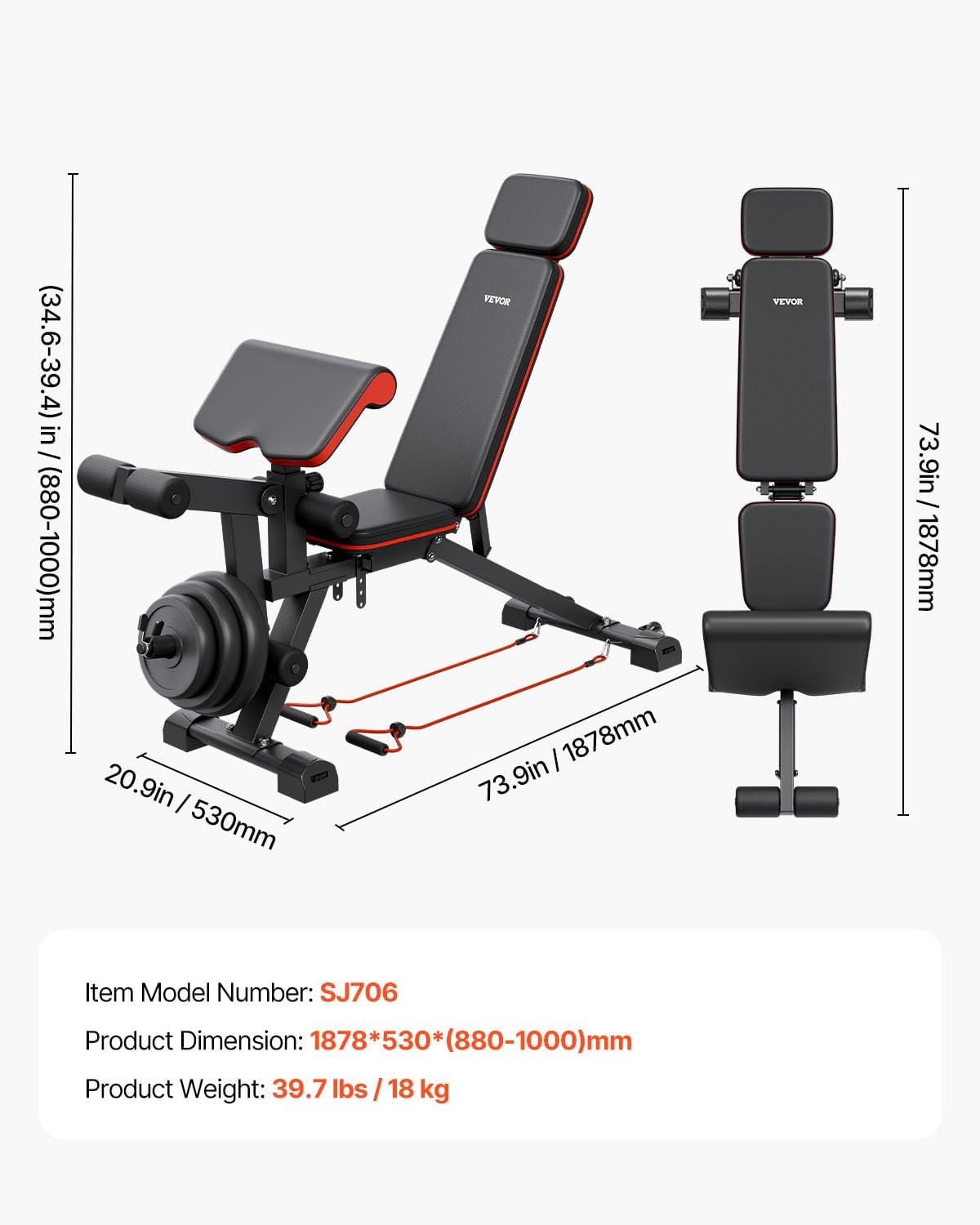 image:imageVEVOR Weight Bench 800lbs660lbs Adjustable Weight Bench Press for Full Body Workout Exercise Situp Bench for Home Gym Strength Training Multiple Functions Fast AdjustmentBlack