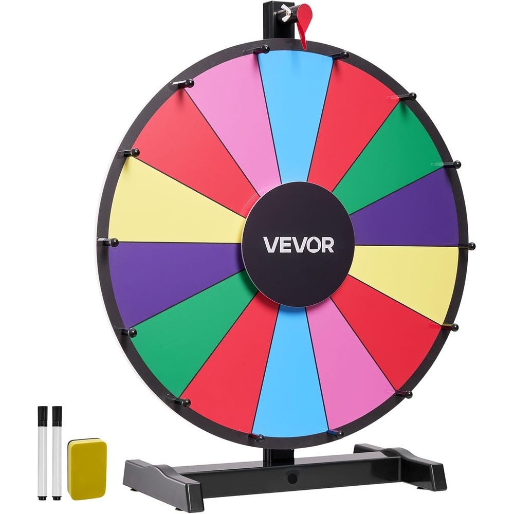 image:imageVEVOR 12 in Spinning Prize Wheel 12 Slots Spinning Wheel with Stand Tabletop Win Fortune Roulette with a Dry Erase and 2 Markers 6 Colors Easy Assembly for Party Pub Trade Show Carnival Events18 INCH