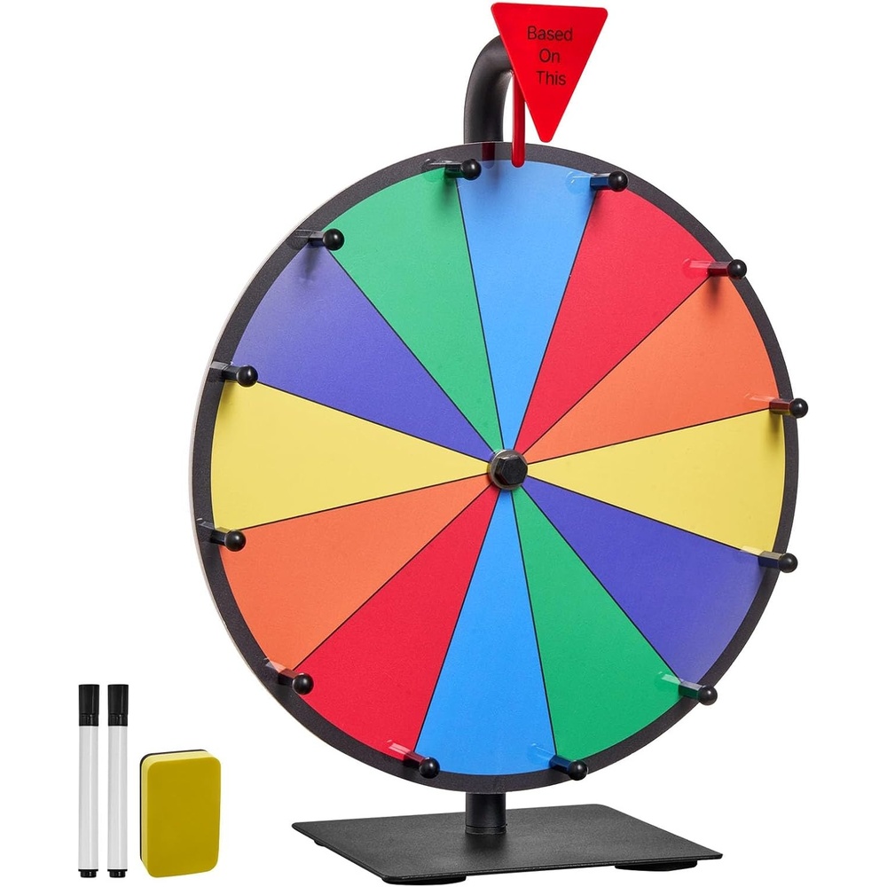 image:imageVEVOR 12 in Spinning Prize Wheel 12 Slots Spinning Wheel with Stand Tabletop Win Fortune Roulette with a Dry Erase and 2 Markers 6 Colors Easy Assembly for Party Pub Trade Show Carnival Events12 INCH