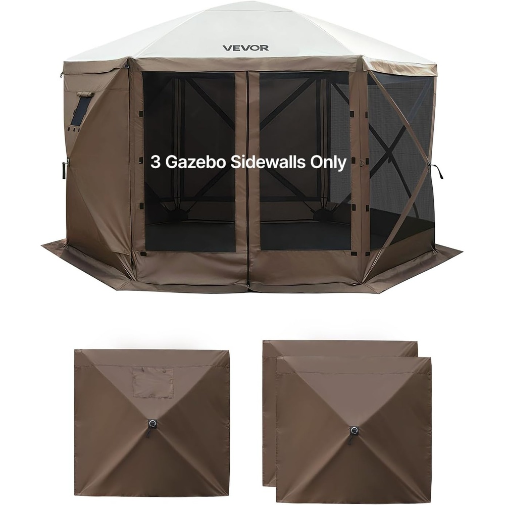 image:imageVEVOR 12x12ft Pop Up Gazebo Sidewalls with Window 3 Solid Waterproof Panels UV Protection Wind amp Sun Privacy Walls for Outdoor Events Compatible with Clam Escape amp COBIZI Gazebo Screen SheltersBrown