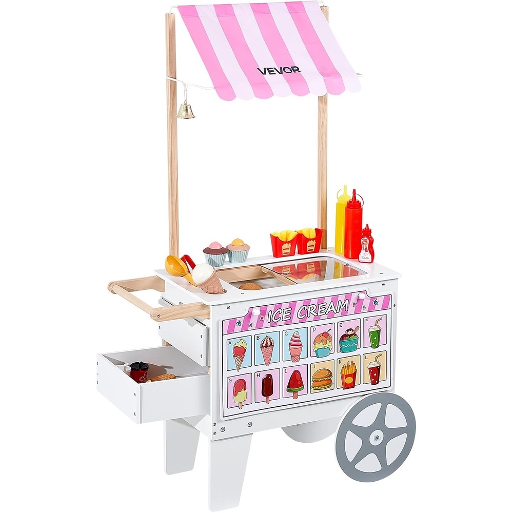 image:imageVEVOR 20 PCS Accessories Pretend Play Ice Cream Shop Kitchen Food Toys with Ice Cream Cone amp Popsicle Awning amp Freezer Storage Drawers amp Flipping Menus For Kids Aged 37