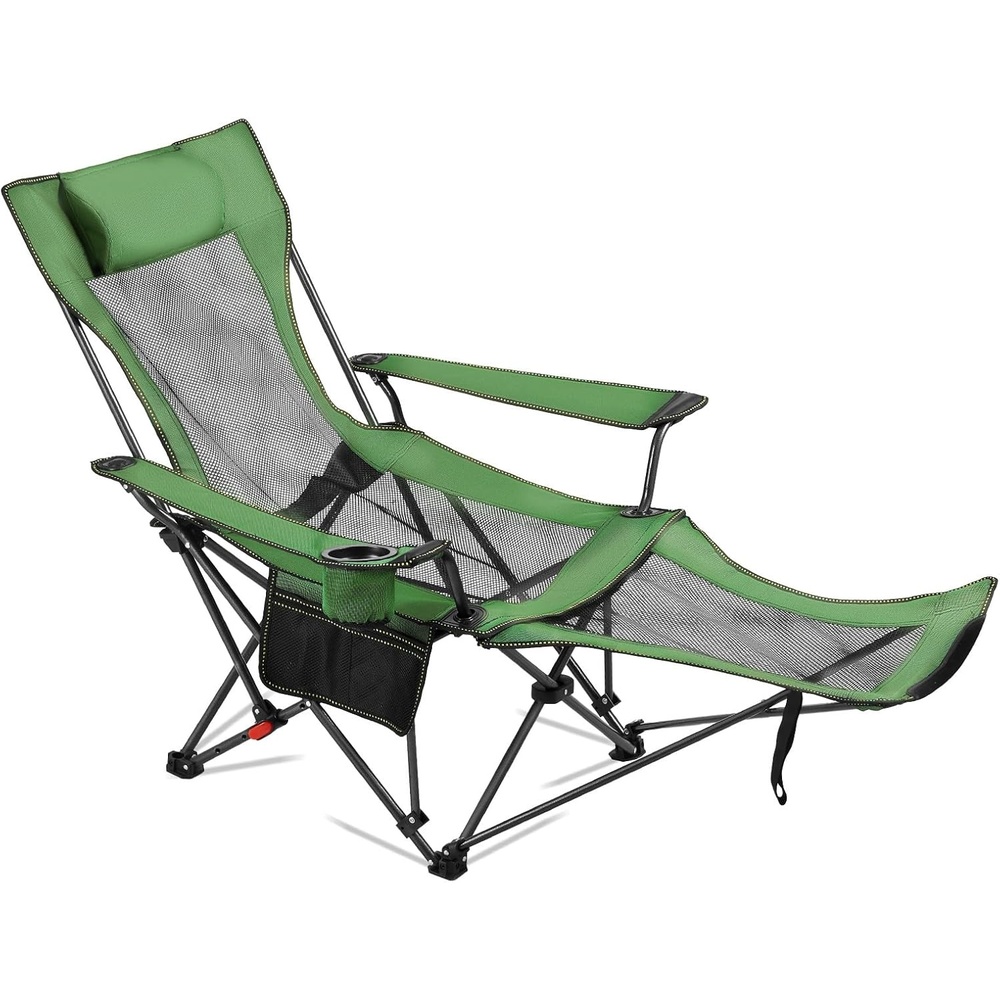 image:imageVEVOR 2in1 Reclining Camping Chair with Footrest for Adults 4 Adjustable Positions Portable Folding Lounger Lightweight Mesh Beach Chair Supports 220lbs Heavy Duty Camp Chairs Outdoor BlueGreen