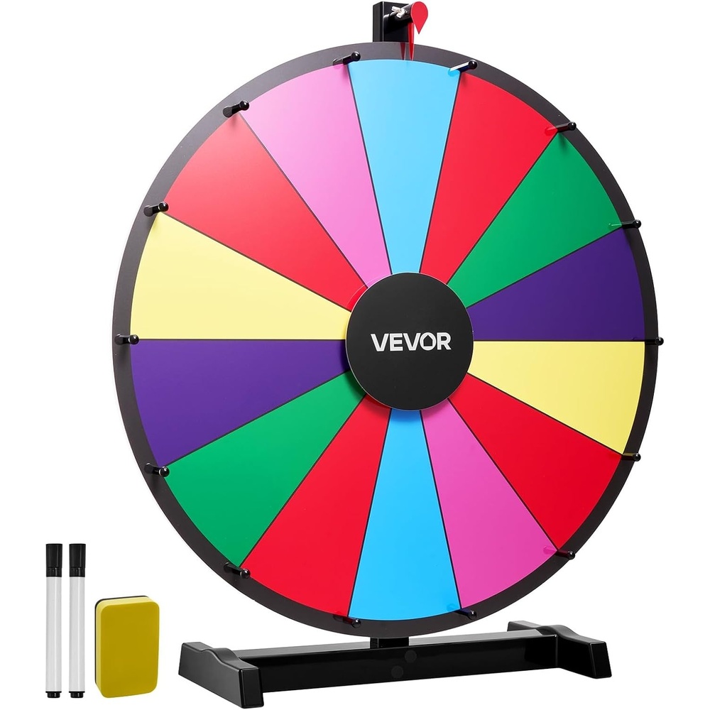 image:imageVEVOR 36 in Spinning Prize Wheel 18 Slots Spinning Wheel with Stand Adjustable Height Win Fortune Roulette with a Dry Erase and 2 Markers 6 Colors Easy Assembly for Party Pub Trade Show Carnival24 INCH TABLE TOP