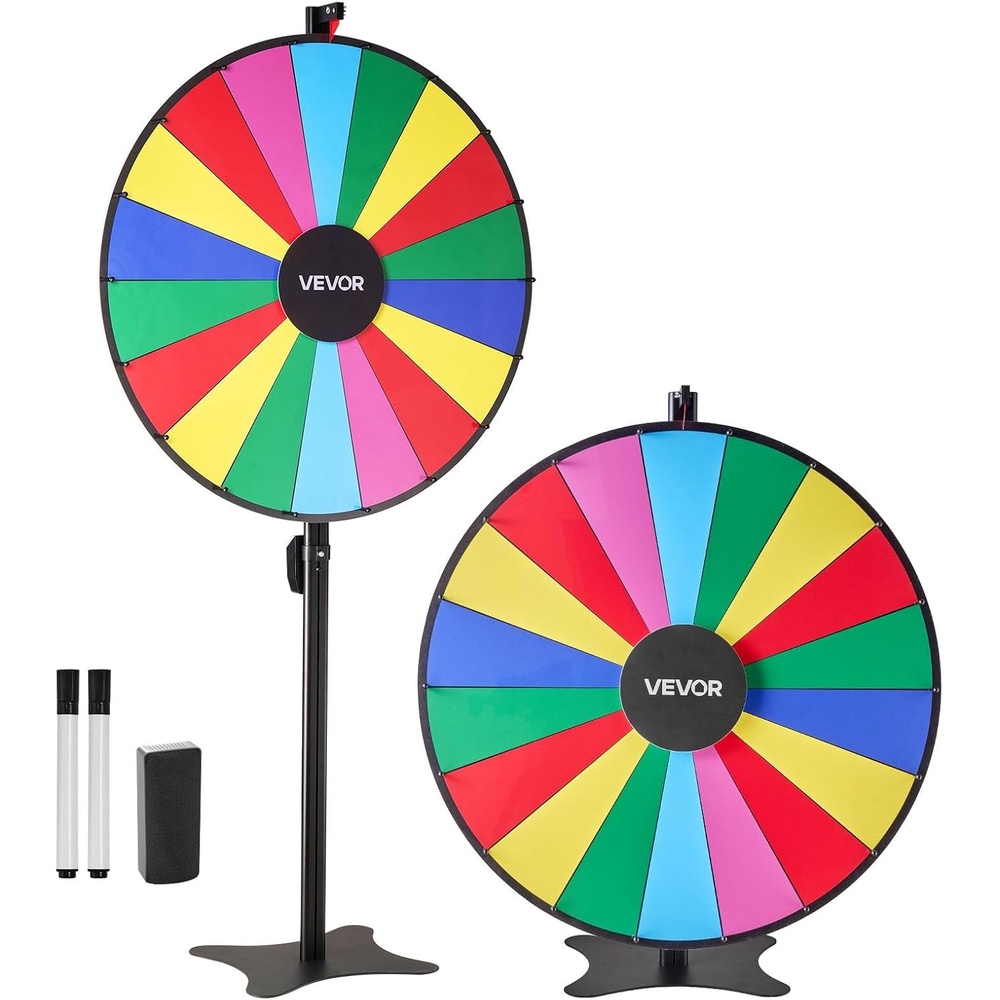 image:imageVEVOR 36 in Spinning Prize Wheel 18 Slots Spinning Wheel with Stand Adjustable Height Win Fortune Roulette with a Dry Erase and 2 Markers 6 Colors Easy Assembly for Party Pub Trade Show Carnival36 INCH