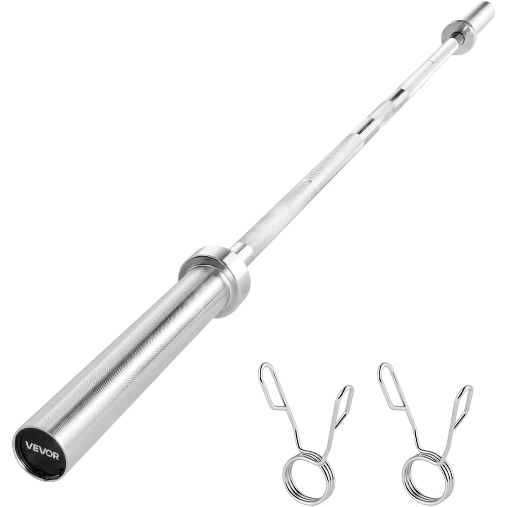 image:imageVEVOR 4FT6FT Barbell Bar Fits 2Inch Weight Plates Chrome Plated Barbell Bar with Knurled Grip for Strength Training Weightlifting Squat Deadlift Bench Press Curl Overhead Press 500lbs Capacity6 FT