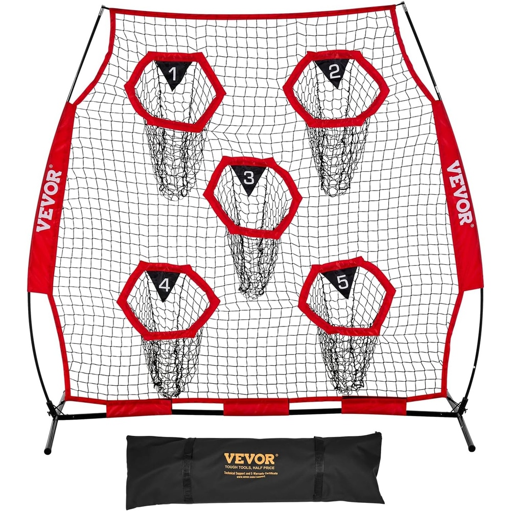 image:imageVEVOR 6x6ft Football Trainer Throwing Net Training Throwing Target Practice Net with 5 Target PocketsFootball Training Equipment Includes Portable Carry CaseGreat for QuarterbackRed