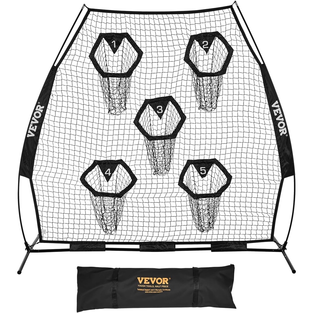 image:imageVEVOR 7 x 7 ft Football Throwing NetQuarterback Training Equipment with 5 Target PocketsIncludes Straps and Portable Carry Case Improve QB Throwing AccuracyBlack