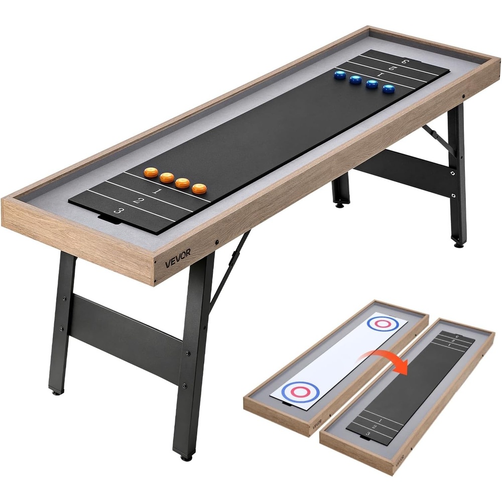 image:imageVEVOR 7ft 9ft 12ft Shuffleboard Table 2 in 1 Shuffleboard and Bowling Combo Set Shuffle Board with ScratchResistant Playfield Pucks Bowling Set Wax Brush for Family Game Rooms7ft