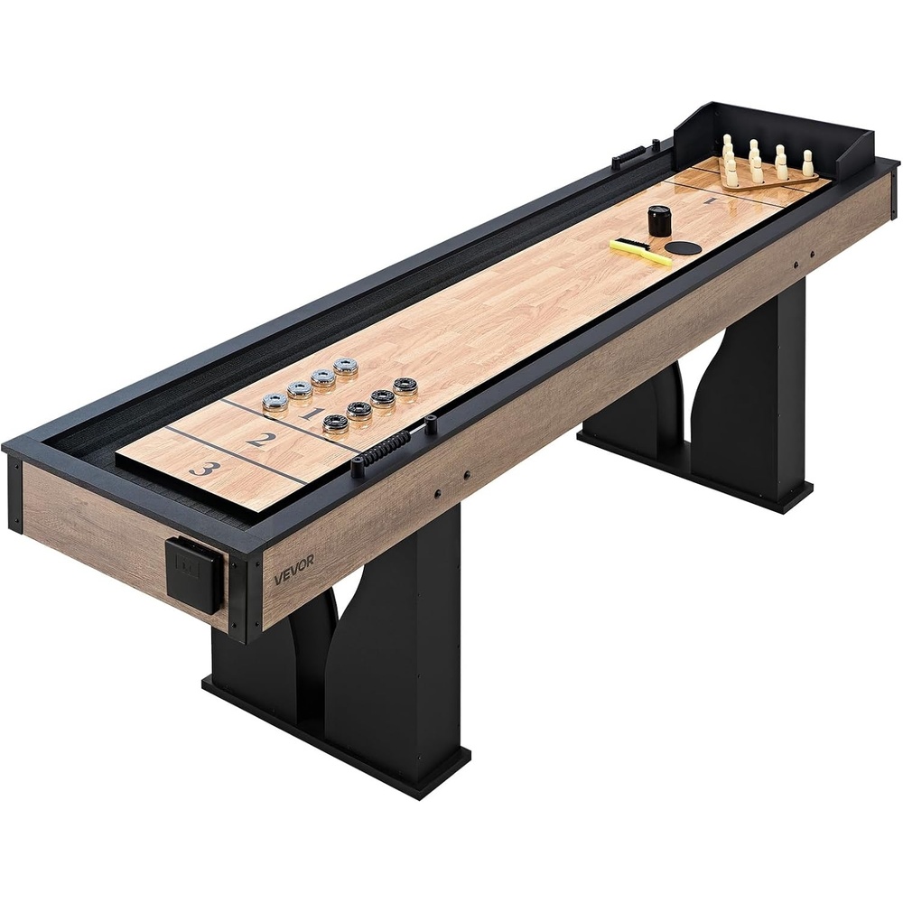 image:imageVEVOR 7ft 9ft 12ft Shuffleboard Table 2 in 1 Shuffleboard and Bowling Combo Set Shuffle Board with ScratchResistant Playfield Pucks Bowling Set Wax Brush for Family Game Rooms9ft  with LED