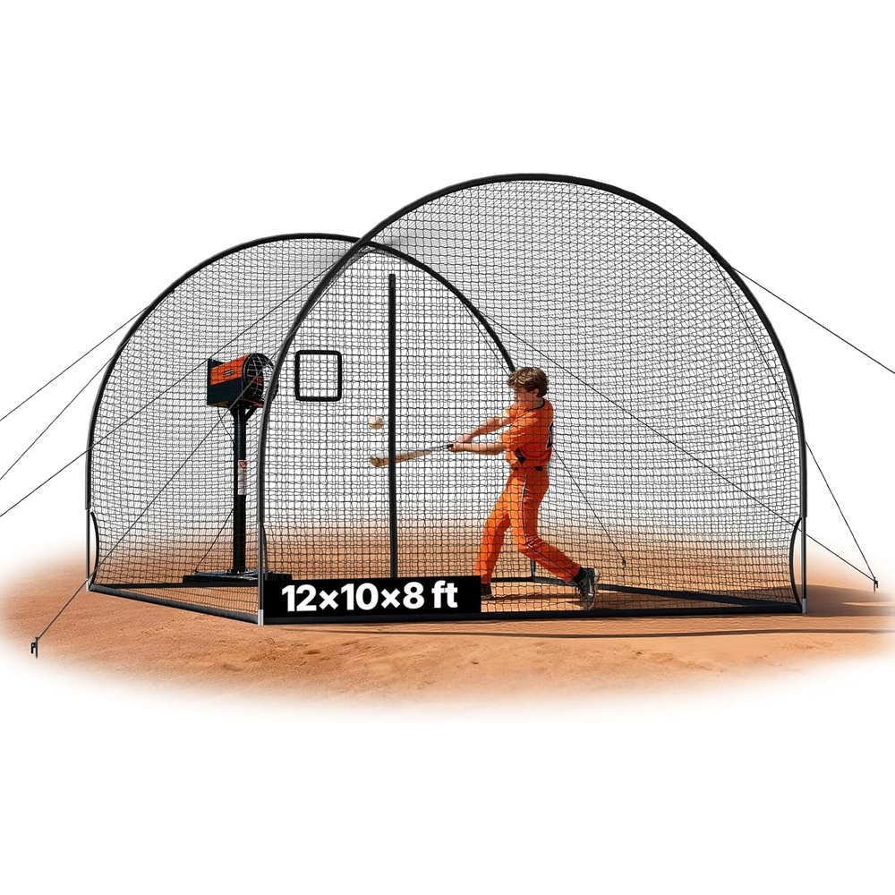 image:imageVEVOR Baseball Batting Cage1240 Ft Carbon SteelFiberglasss Portable Batting Cage Battings Cages Netting for Indoor Outdoor12 FT