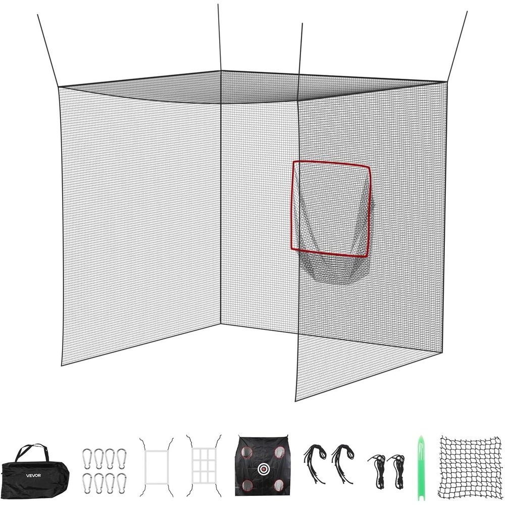 image:imageVEVOR Baseball Batting Netting10355570 FT Golf Softball Baseball Batting Hitting Training Net Professional Practice Portable Pitching Cage Battings Cages Netting for Indoor Outdoor NET ONLY10 FT Golf Batting Cage